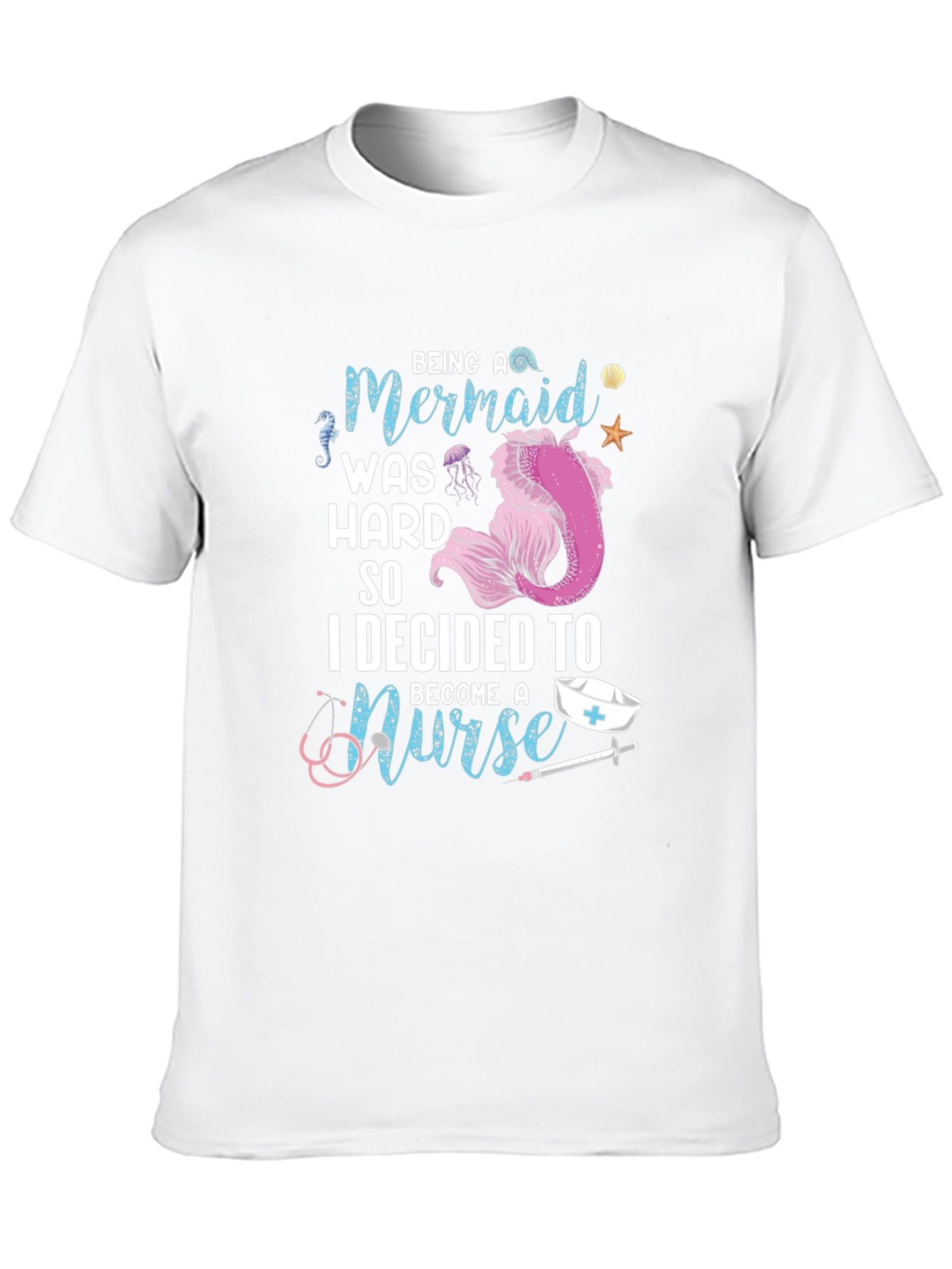 Mermaid Nurse Graphic Tee - Novelty T-Shirt
