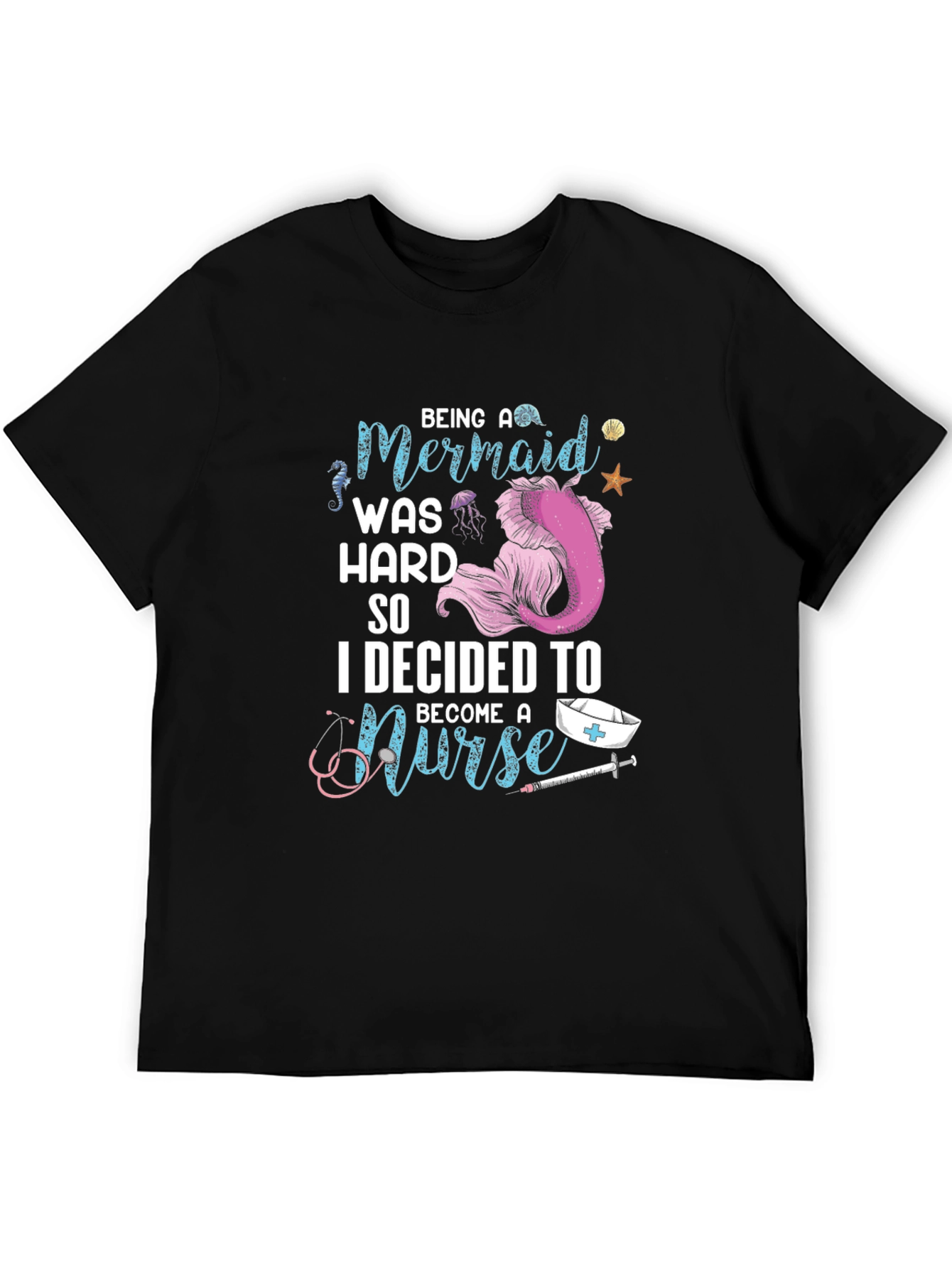 Mermaid Nurse Graphic Tee - Novelty T-Shirt