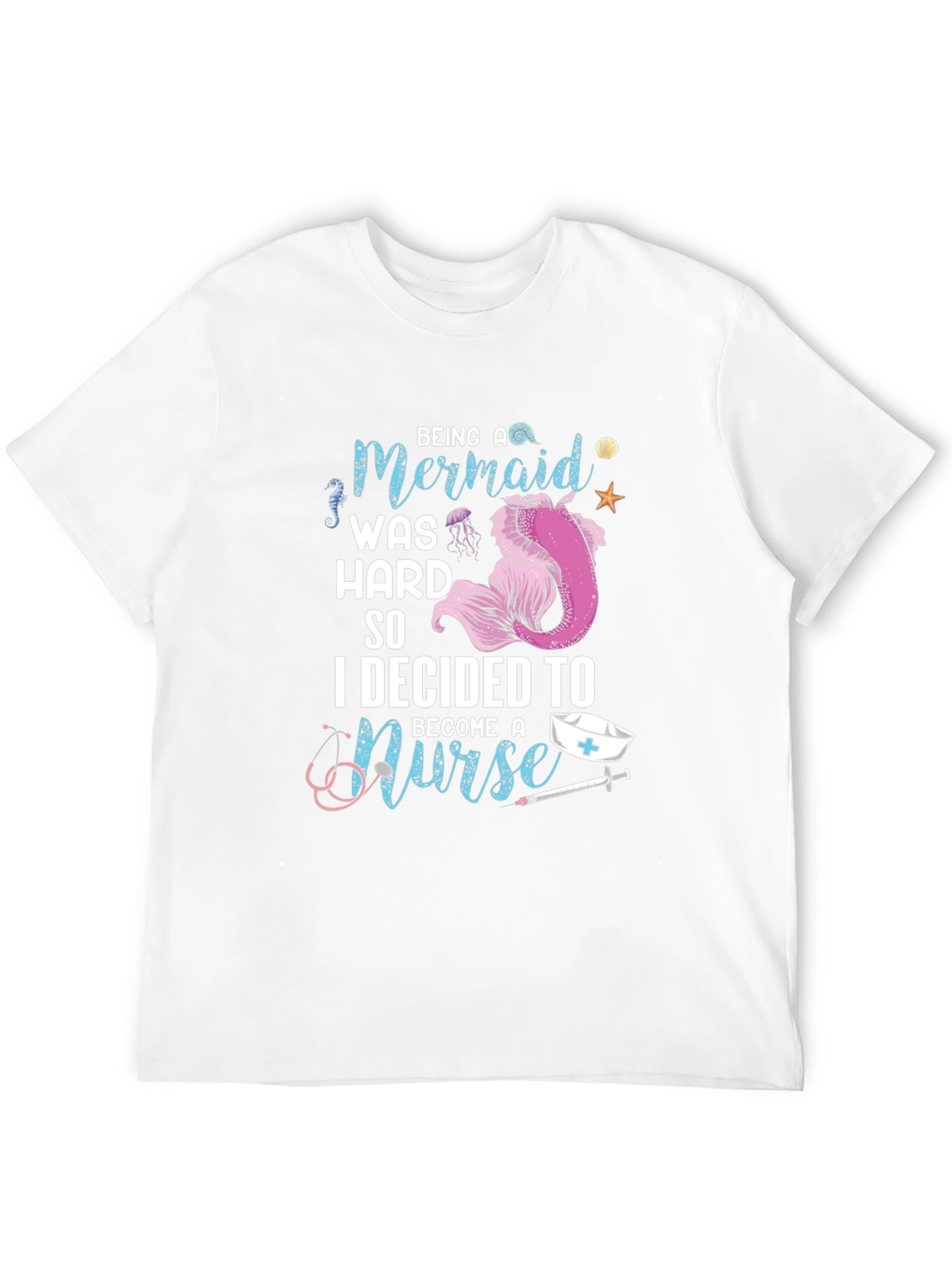 Mermaid Nurse Graphic Tee - Novelty T-Shirt