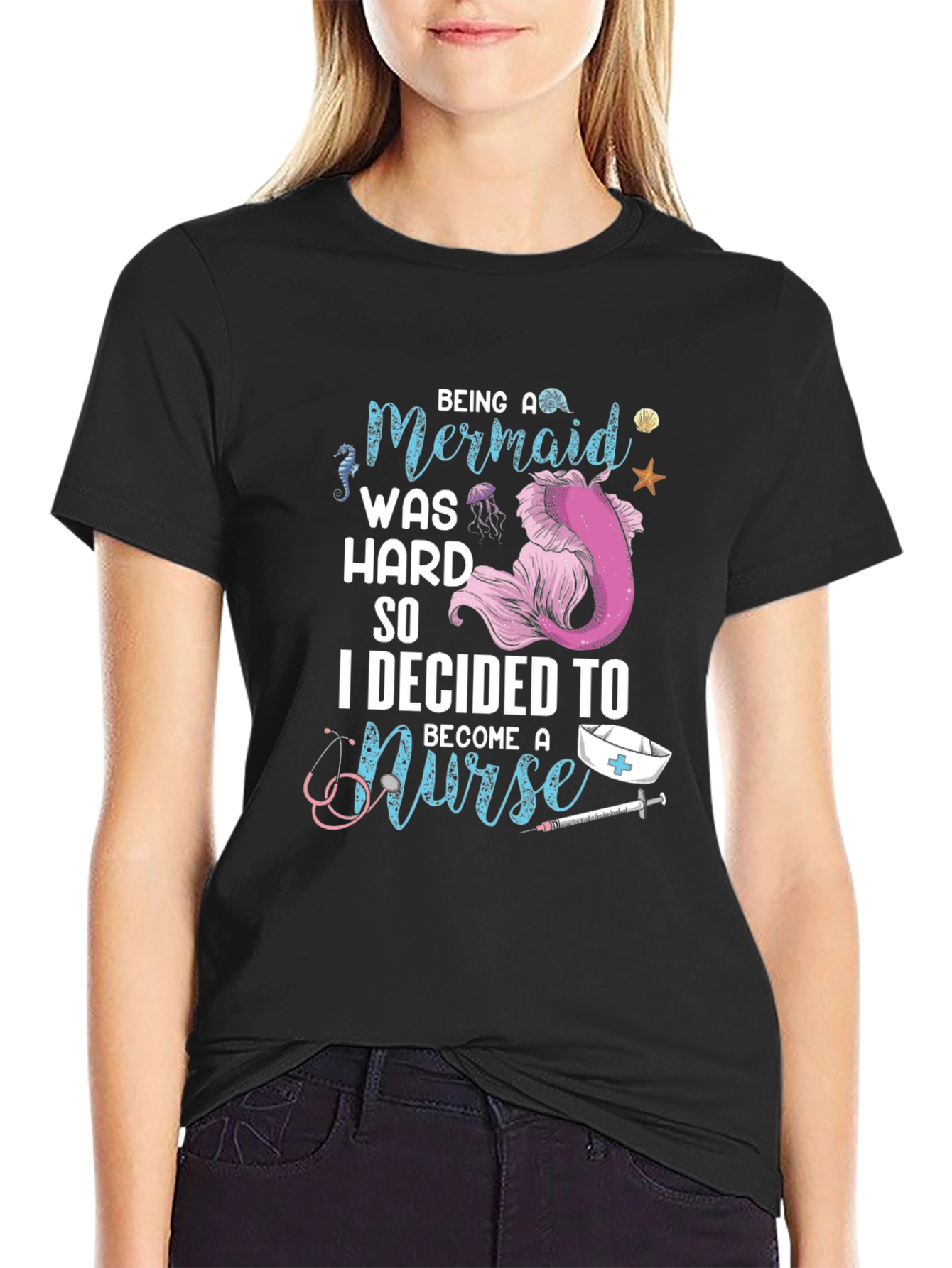 Mermaid Nurse Graphic Tee - Novelty T-Shirt