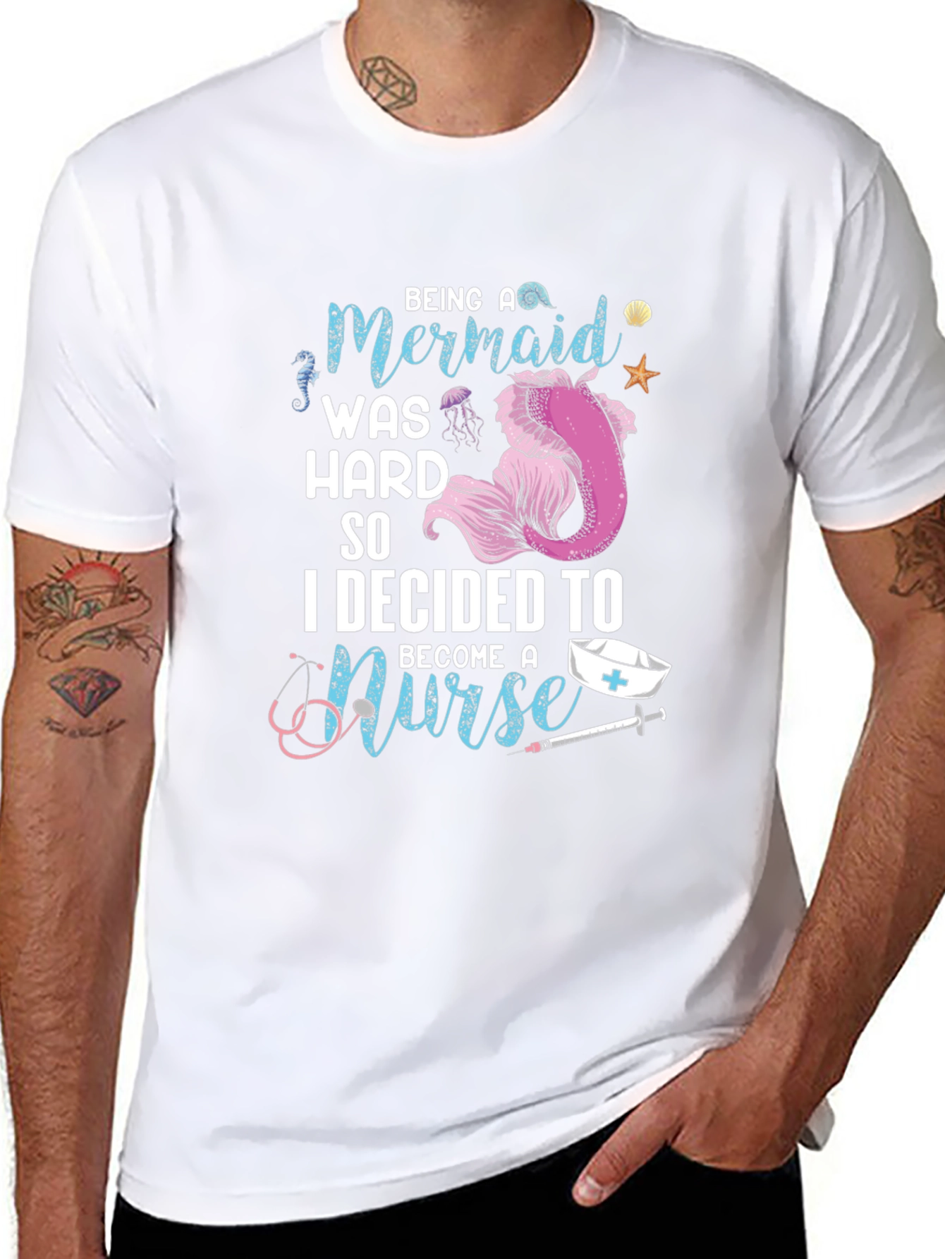 Mermaid Nurse Graphic Tee - Novelty T-Shirt