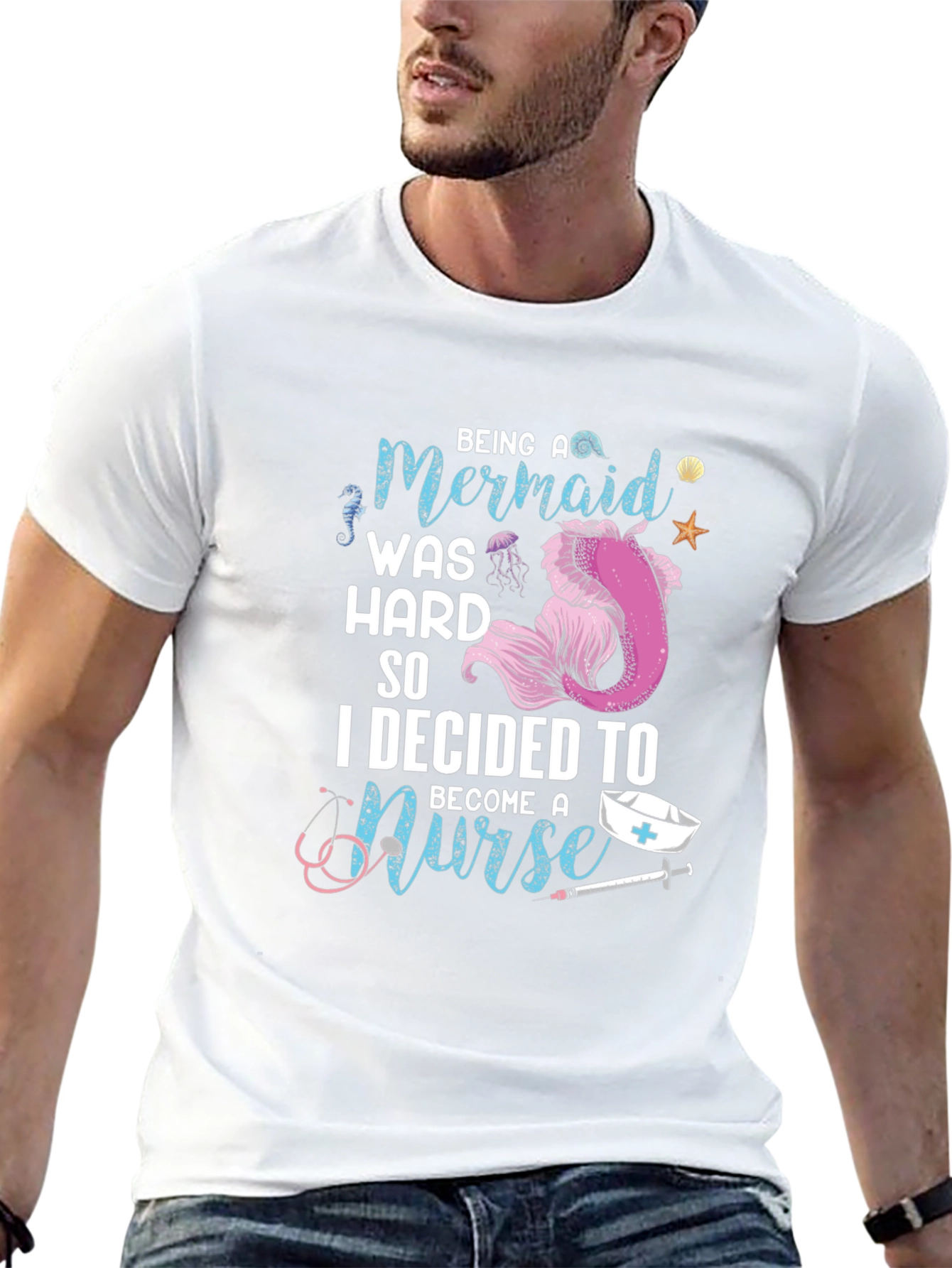 Mermaid Nurse Graphic Tee - Novelty T-Shirt