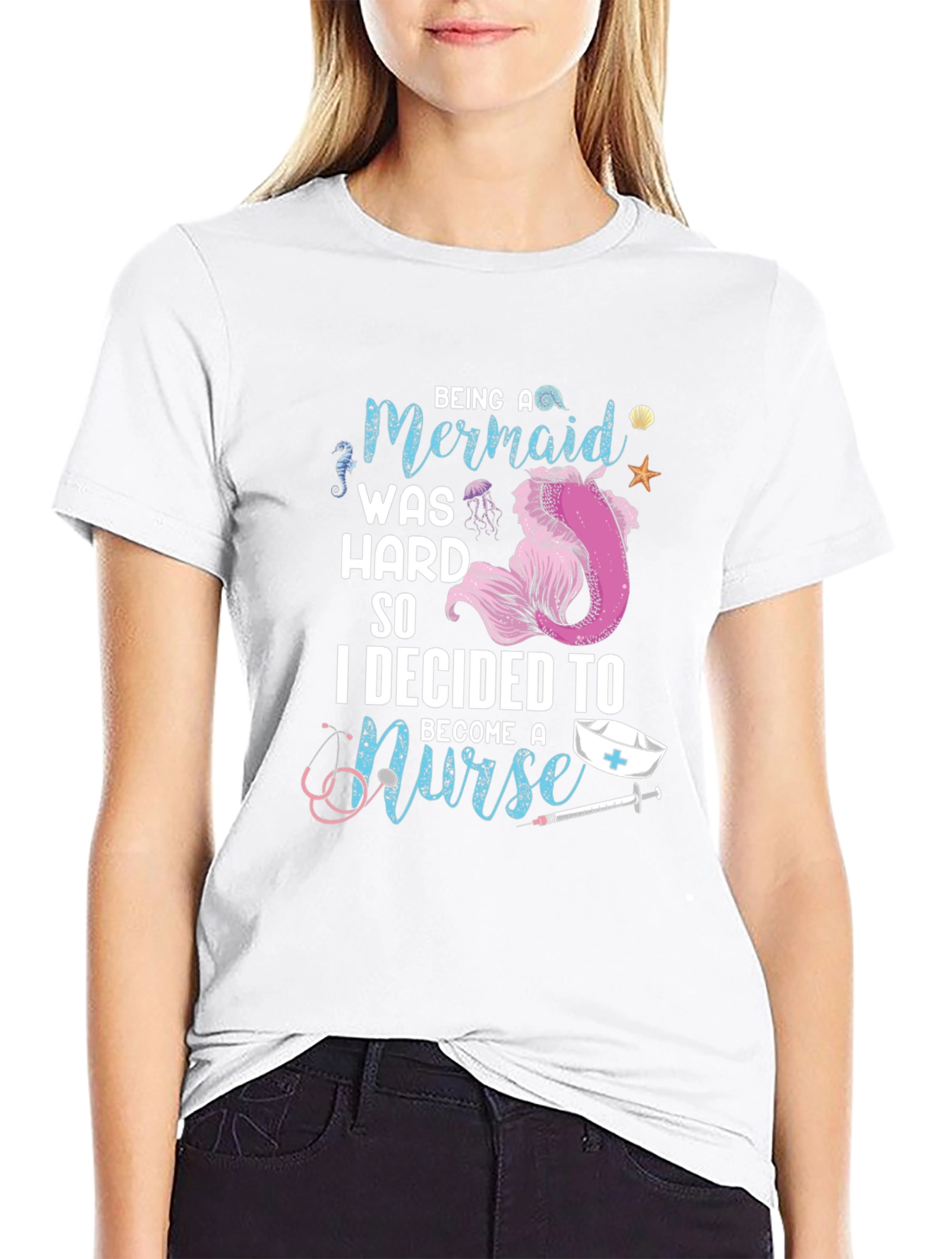 Mermaid Nurse Graphic Tee - Novelty T-Shirt