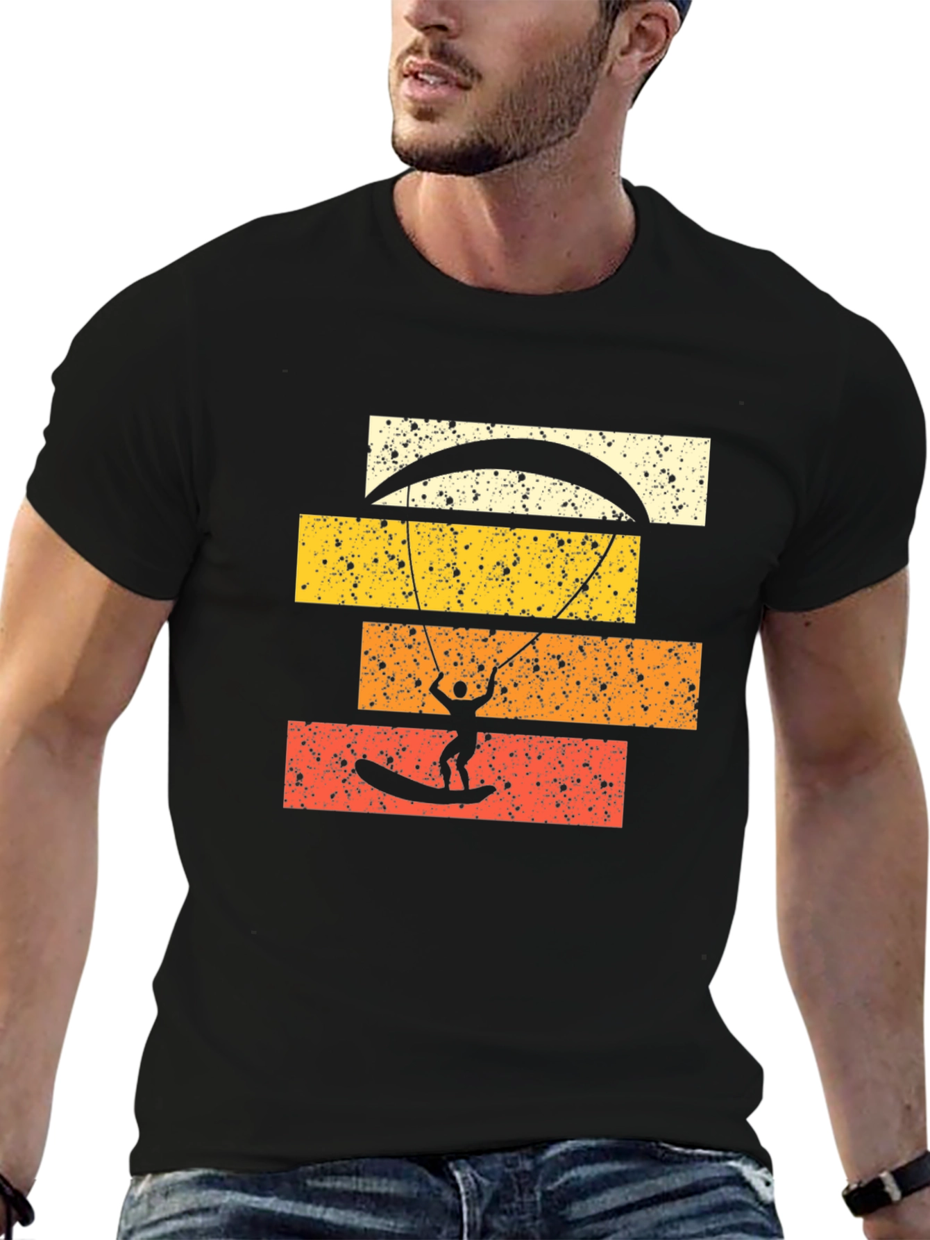 Retro Kitesurfing Graphic Tee - Black