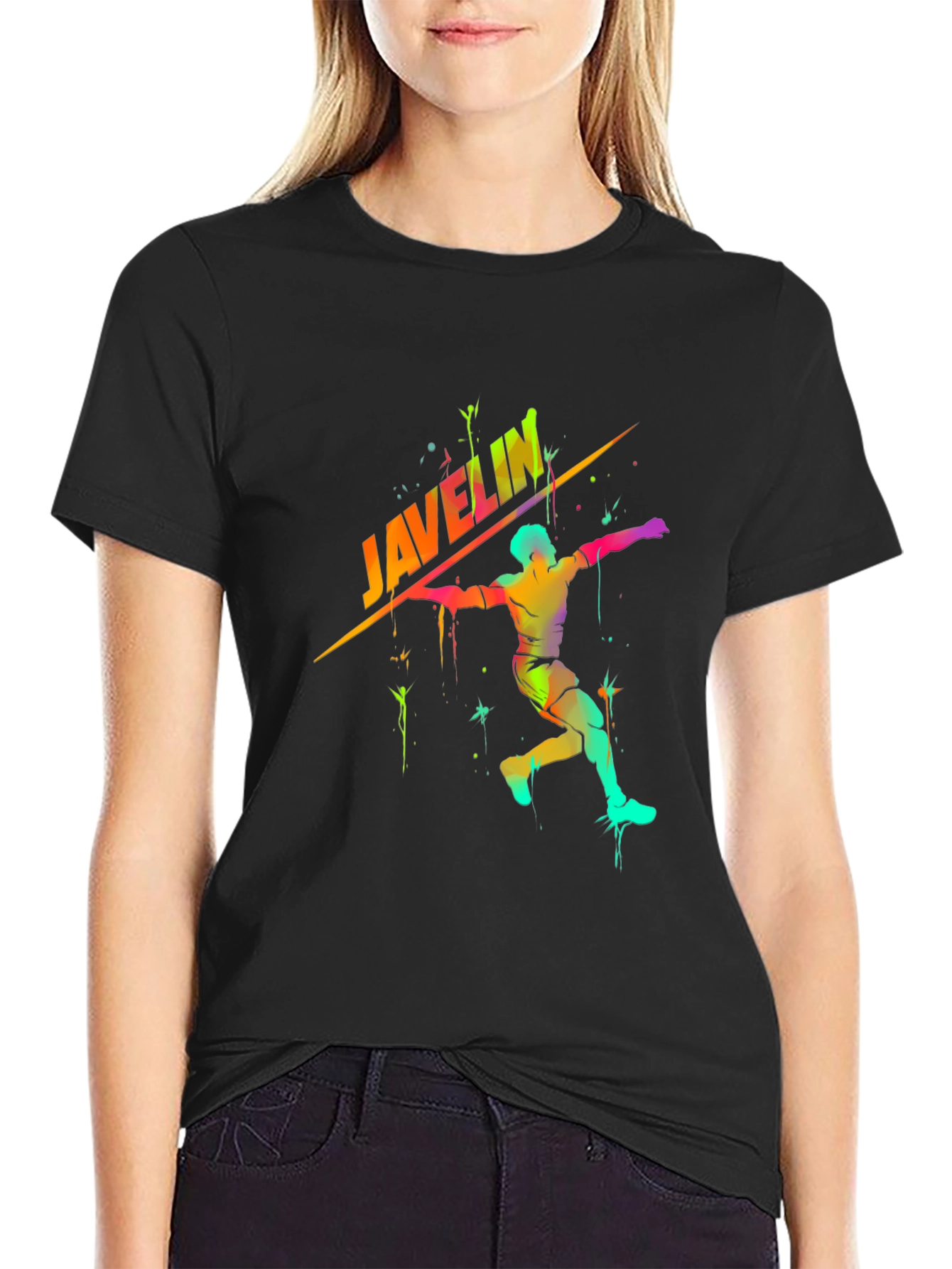 Javelin Thrower Graphic Tee - Sporty Black T-Shirt