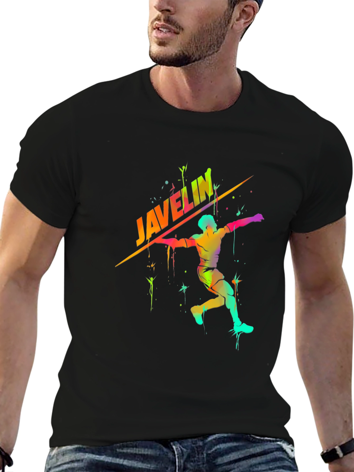 Javelin Thrower Graphic Tee - Sporty Black T-Shirt