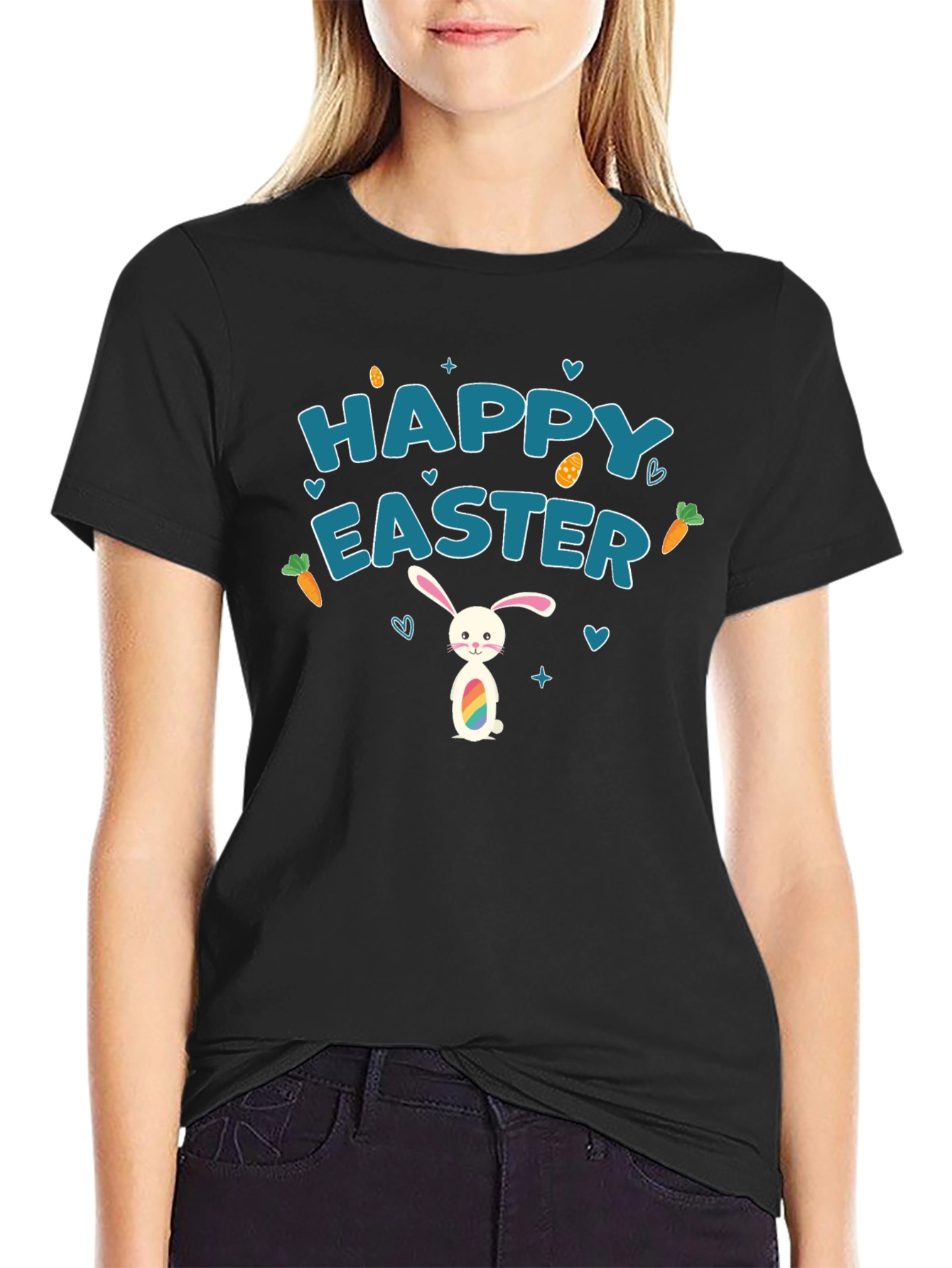 Happy Easter Bunny Graphic Tee - Black