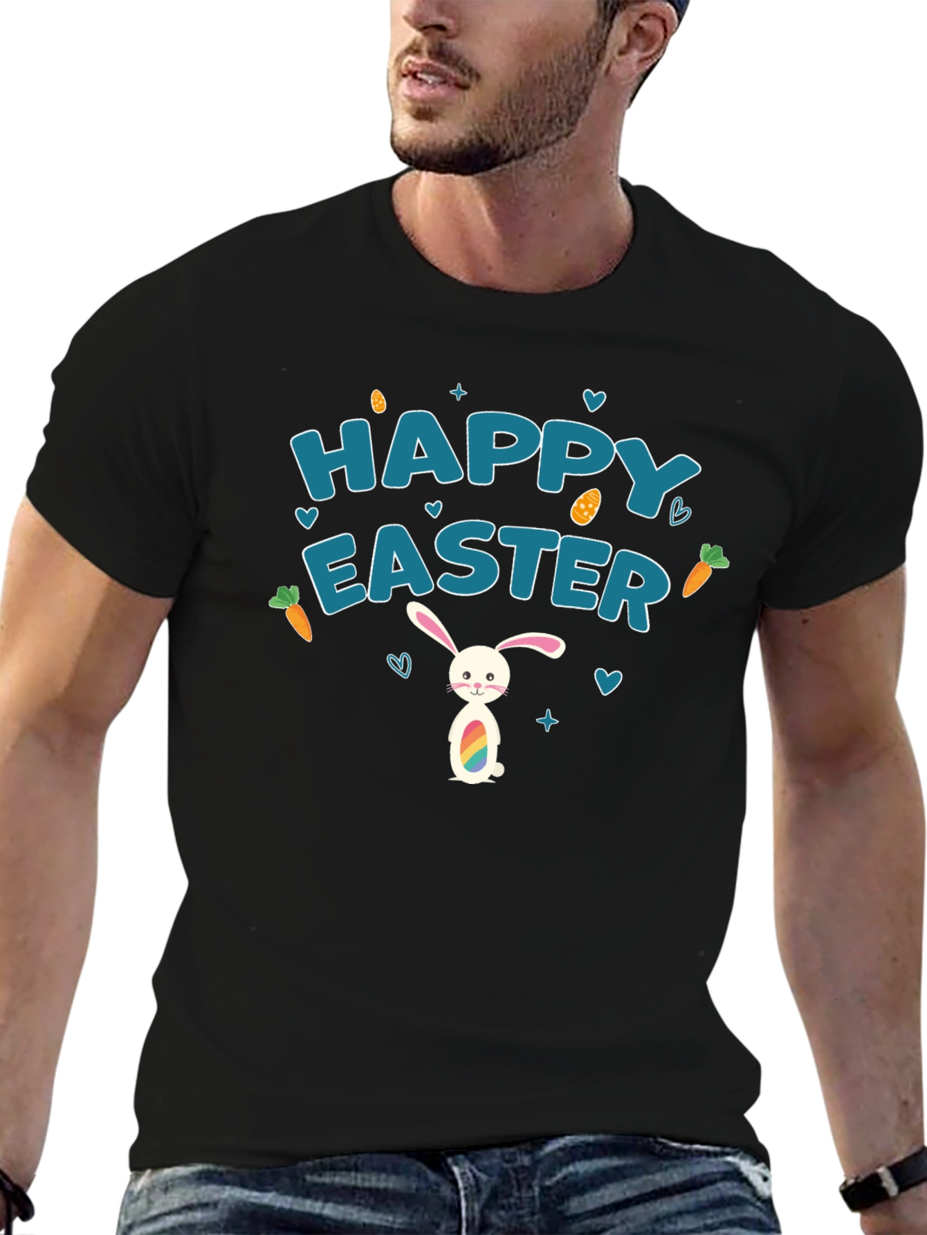 Happy Easter Bunny Graphic Tee - Black