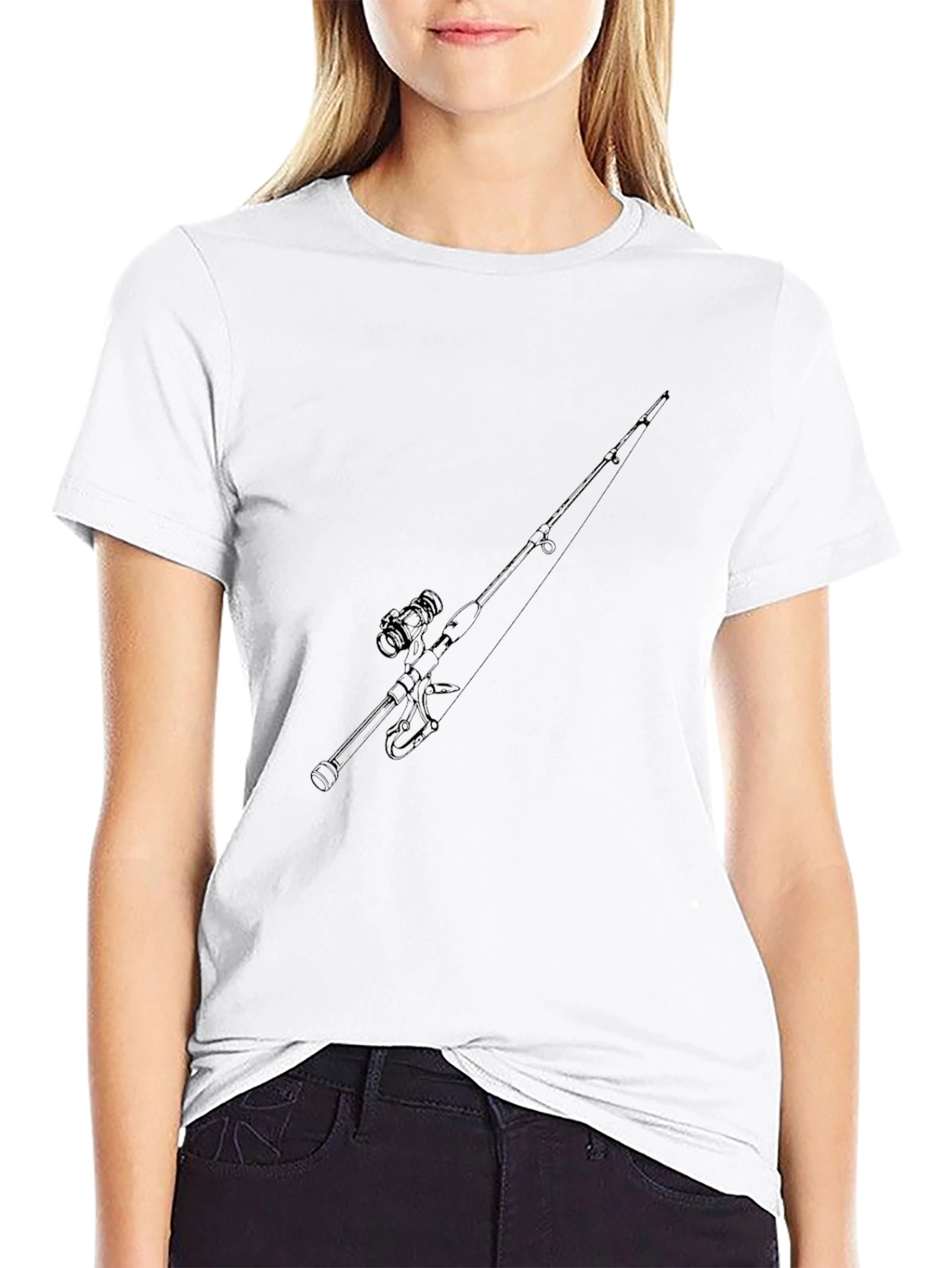 Fishing Rod Graphic Tee - Black Cotton T-Shirt