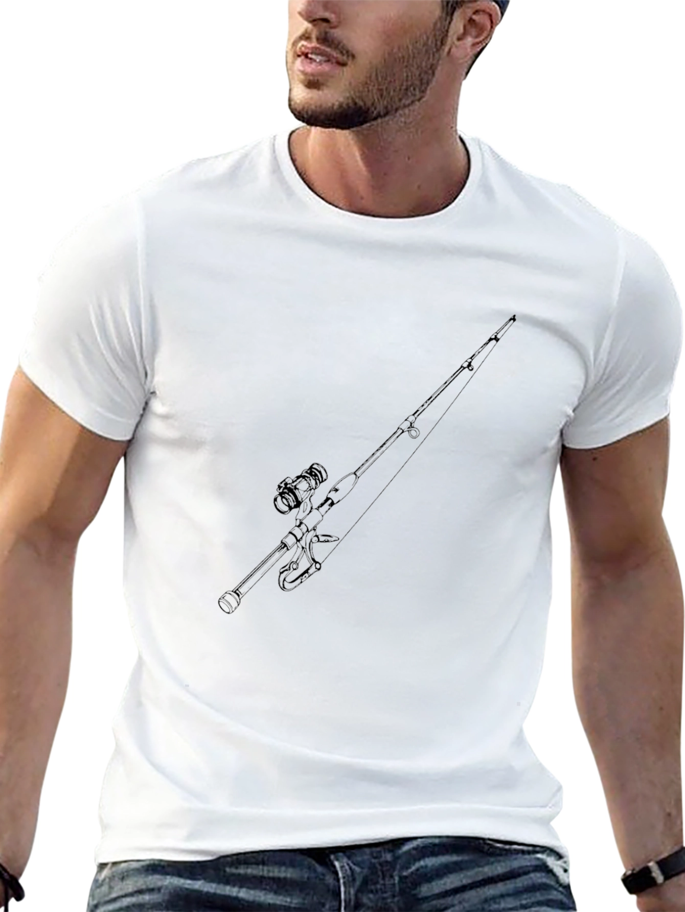 Fishing Rod Graphic Tee - Black Cotton T-Shirt