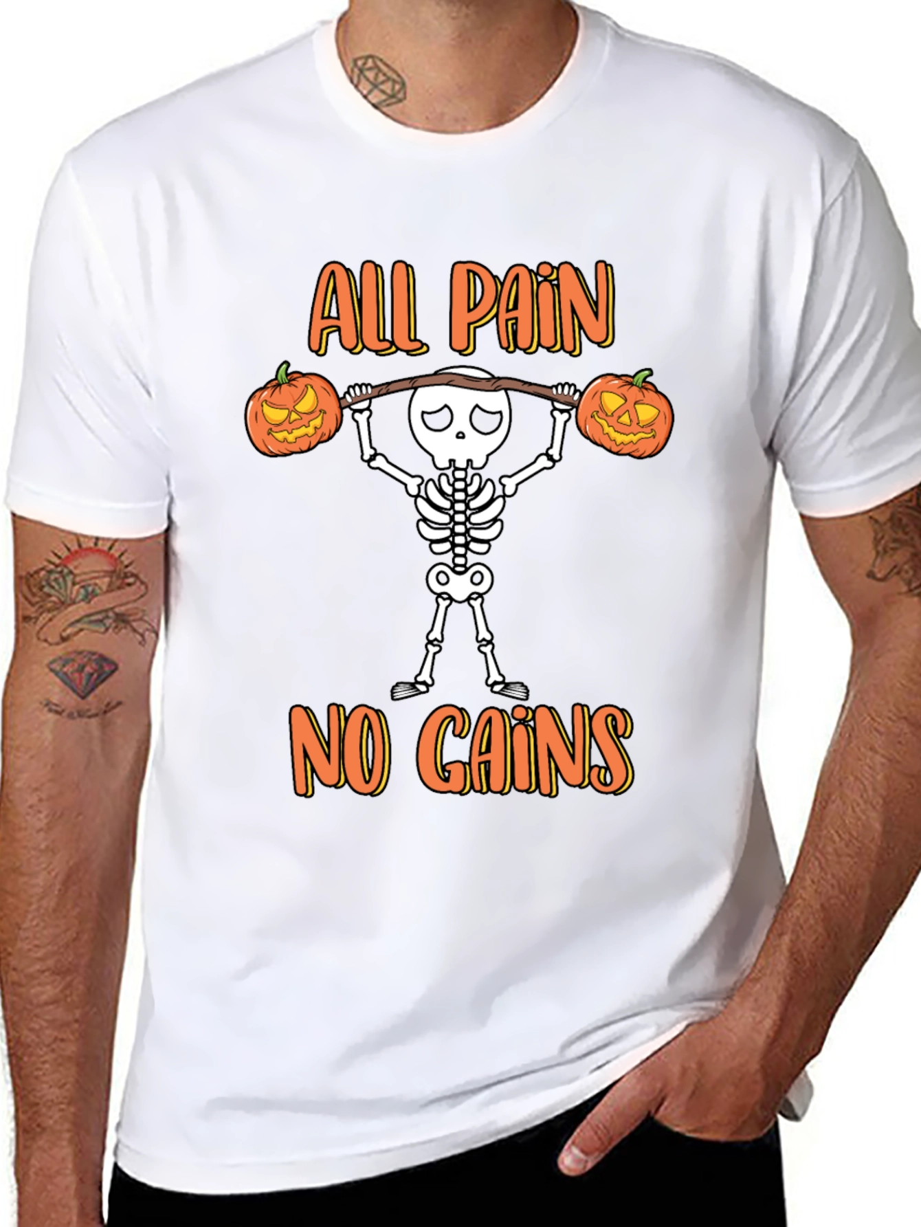Halloween Skeleton Gym T-Shirt - All Pain No Gains