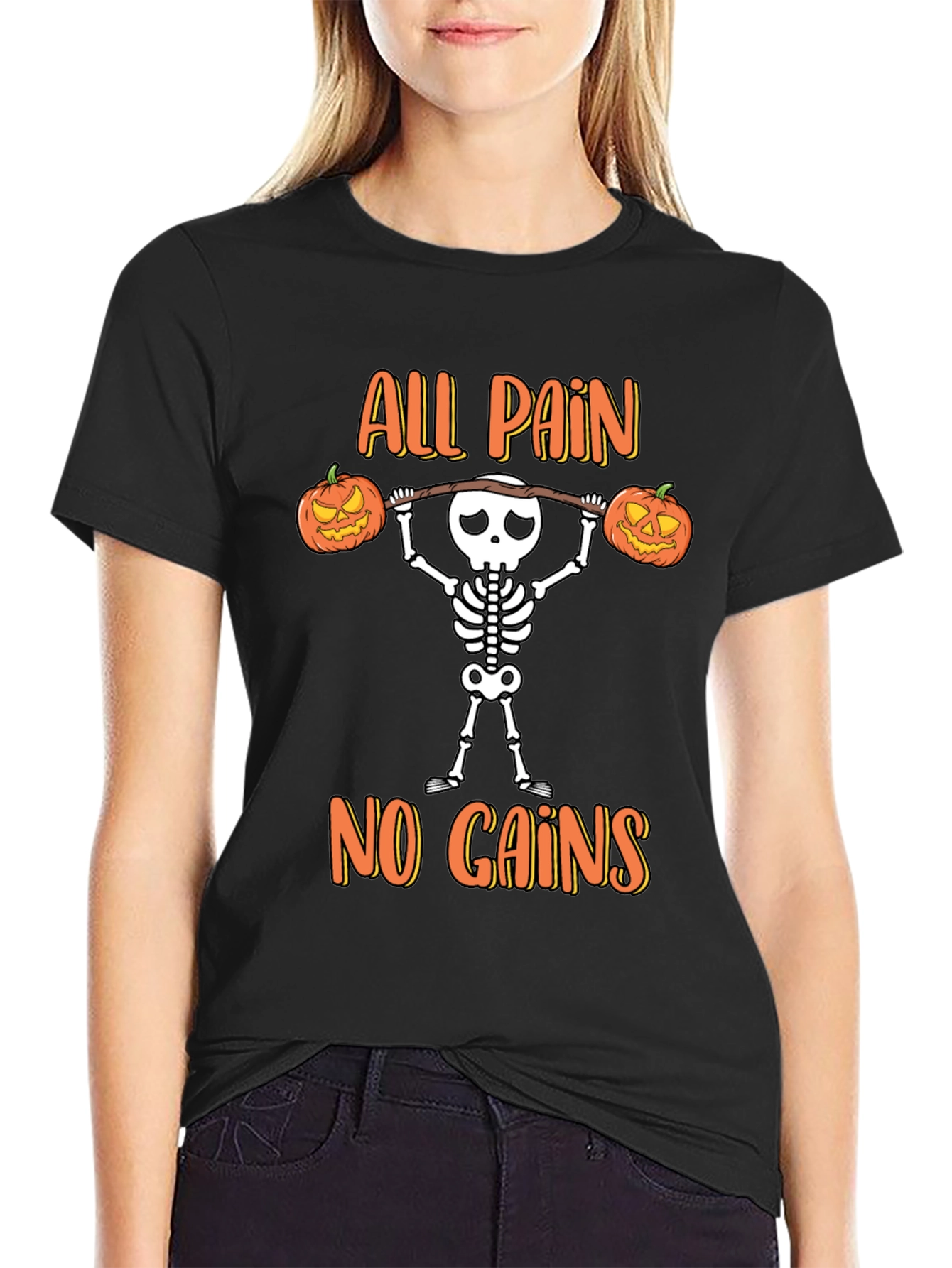 Halloween Skeleton Gym T-Shirt - All Pain No Gains