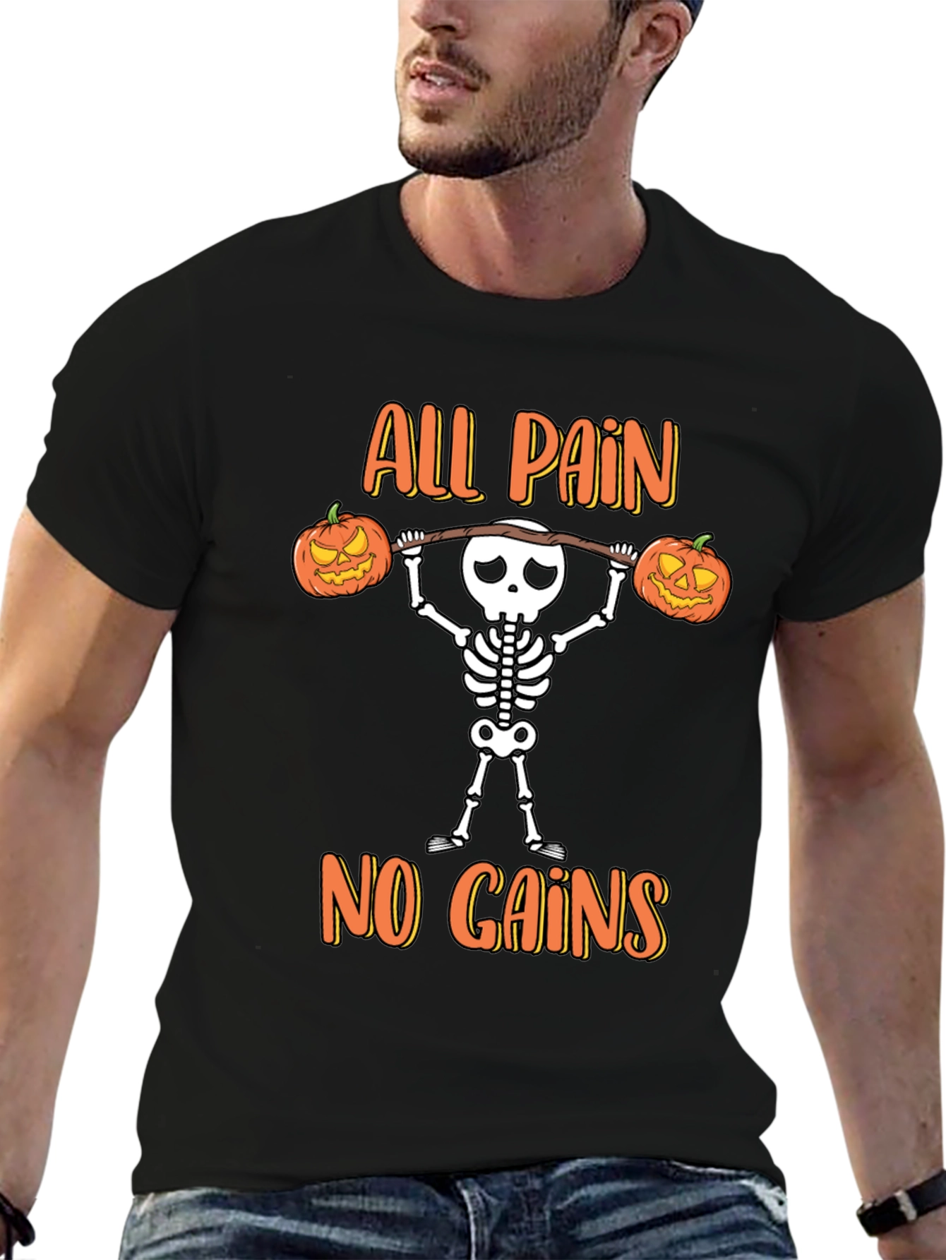 Halloween Skeleton Gym T-Shirt - All Pain No Gains