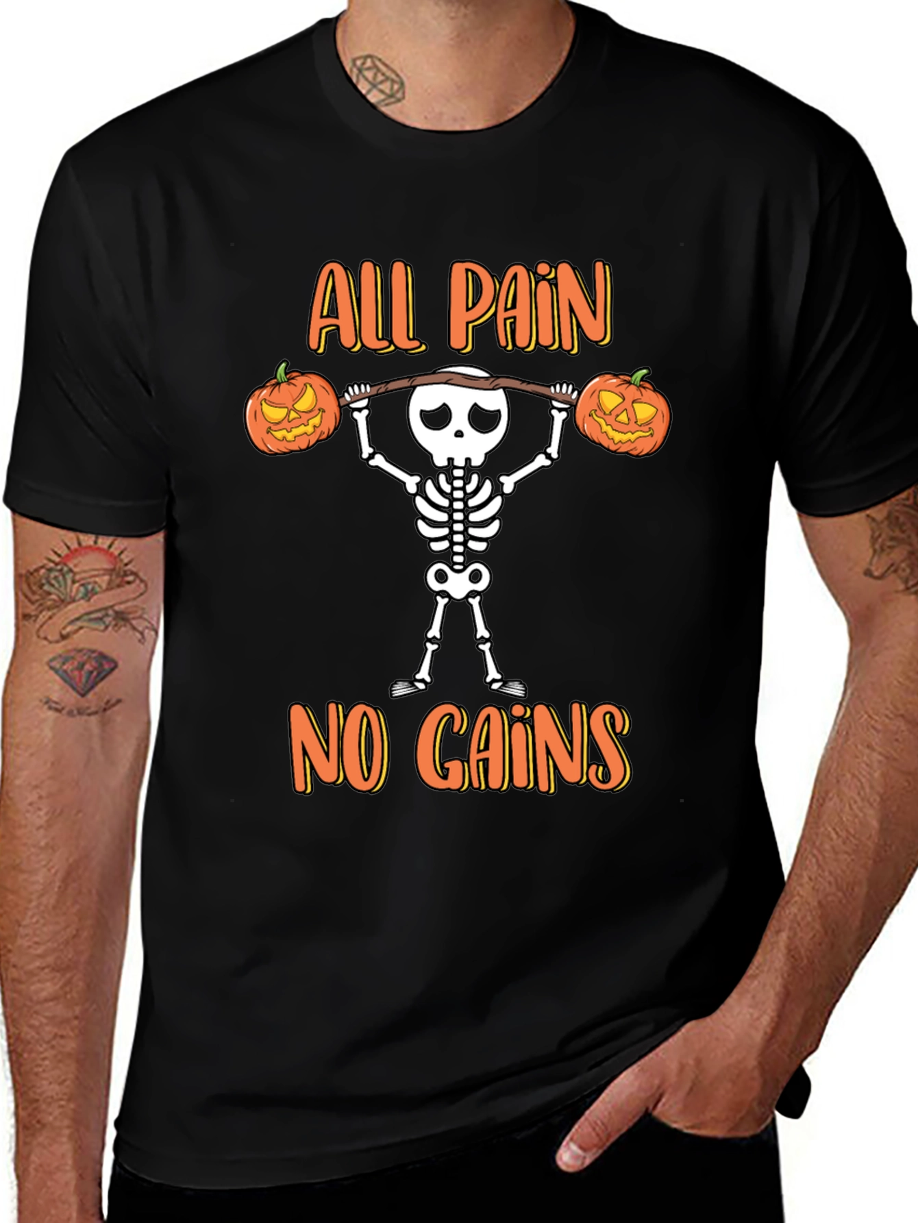 Halloween Skeleton Gym T-Shirt - All Pain No Gains