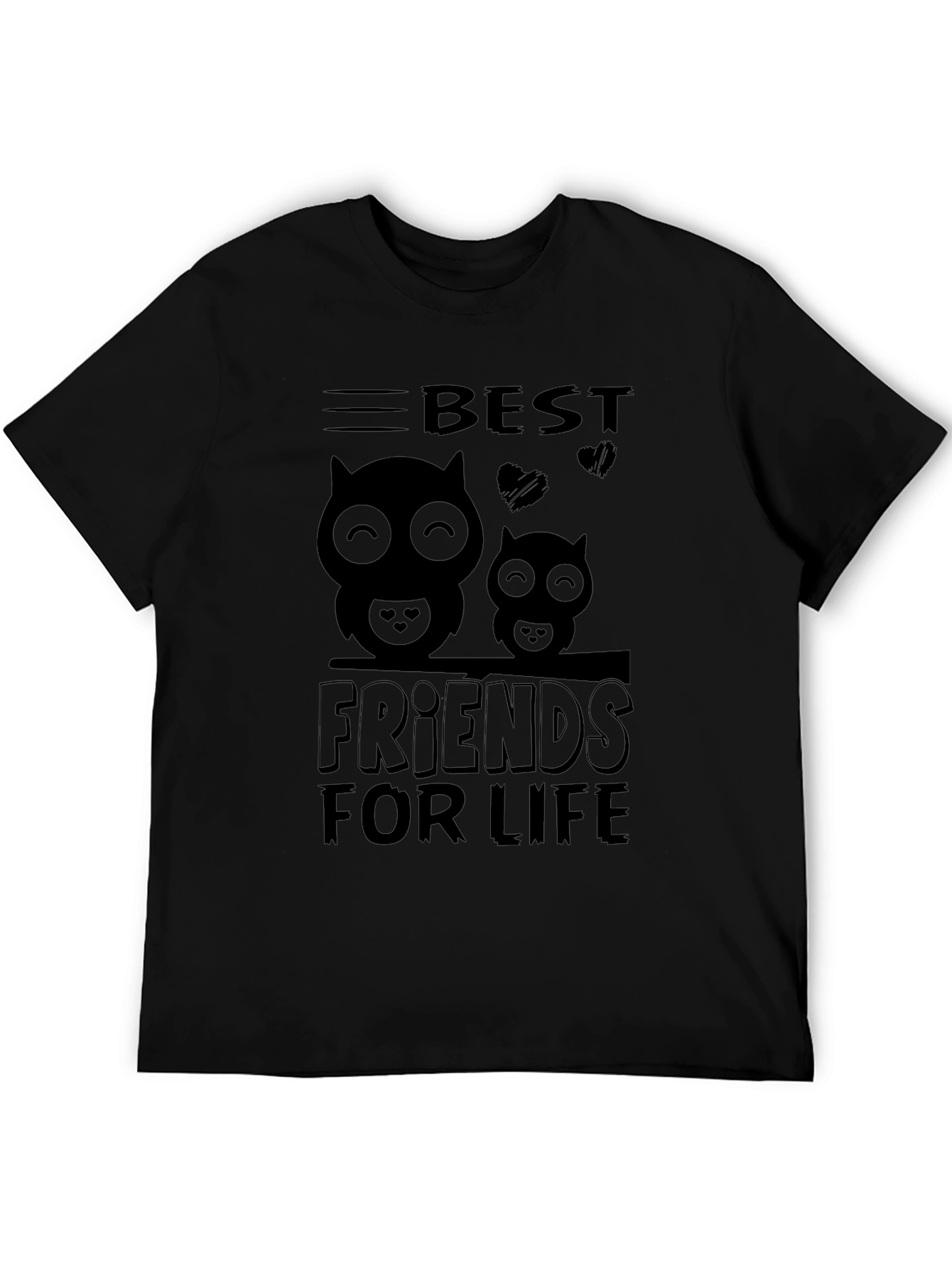 Best Friends For Life Owl Graphic Black T-Shirt