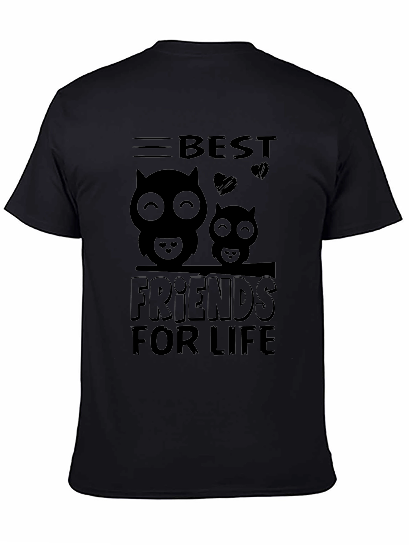 Best Friends For Life Owl Graphic Black T-Shirt