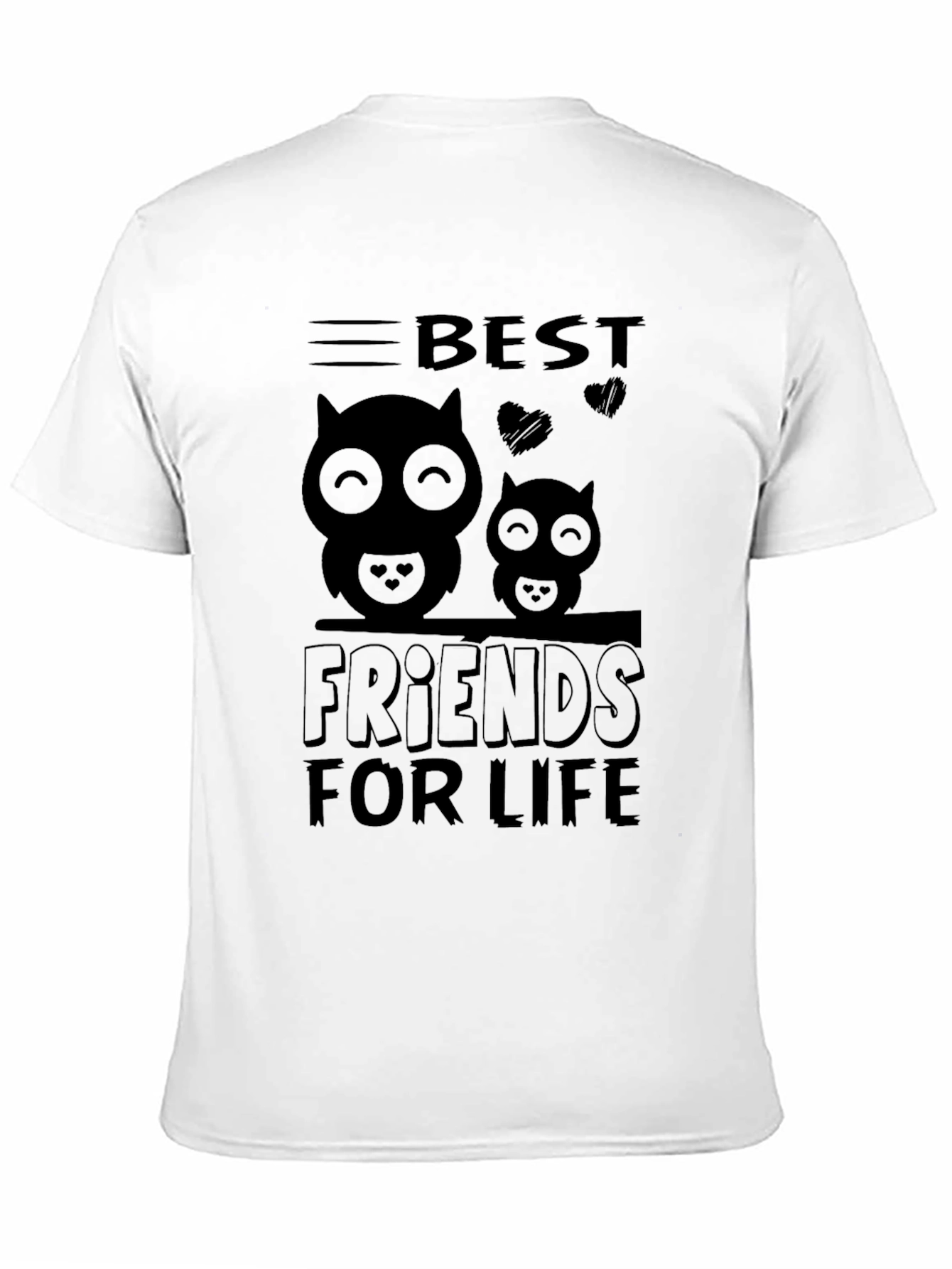 Best Friends For Life Owl Graphic Black T-Shirt