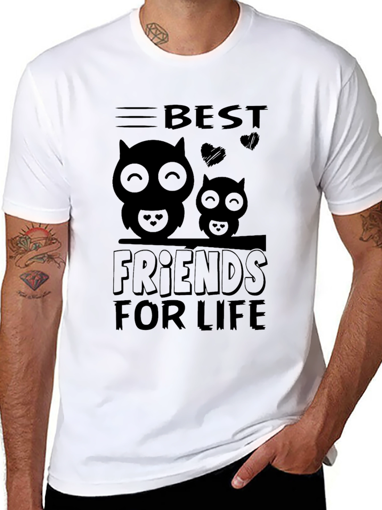 Best Friends For Life Owl Graphic Black T-Shirt