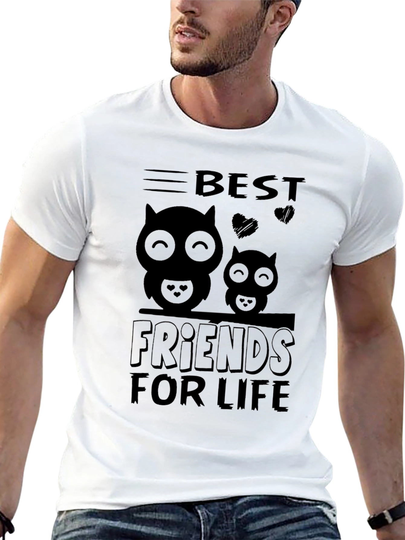 Best Friends For Life Owl Graphic Black T-Shirt