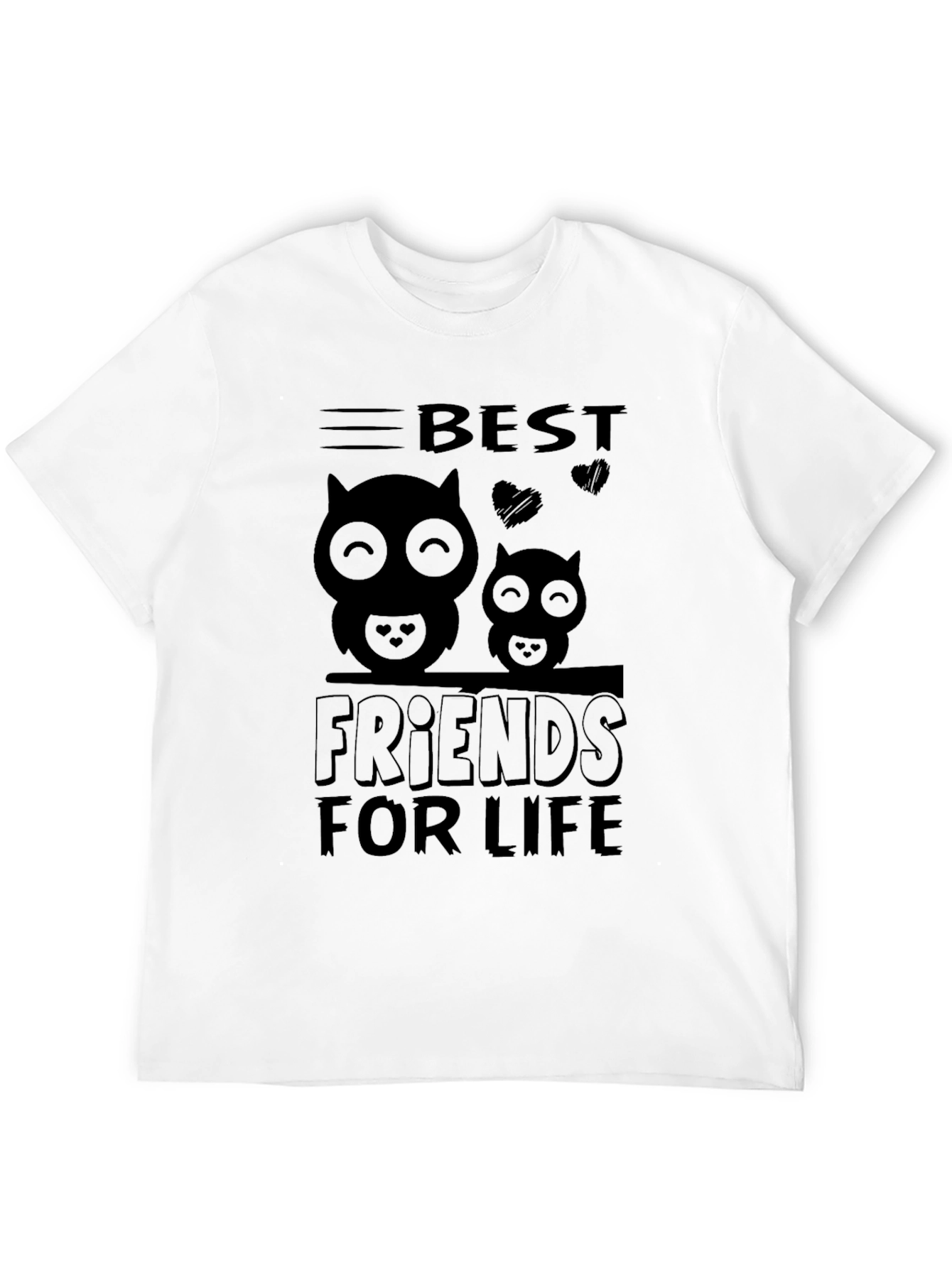 Best Friends For Life Owl Graphic Black T-Shirt