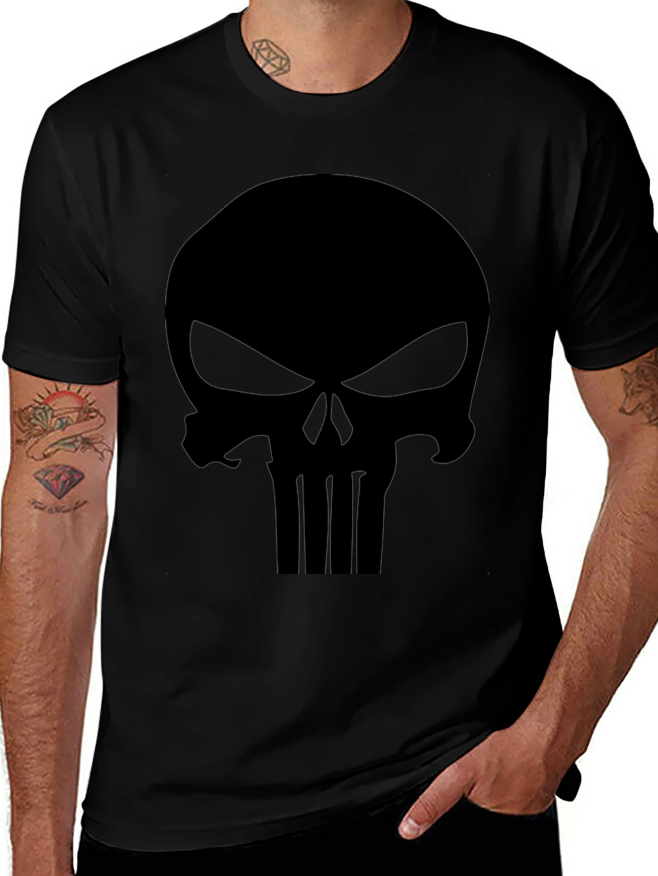 Mens Black Punisher Skull Graphic T-Shirt