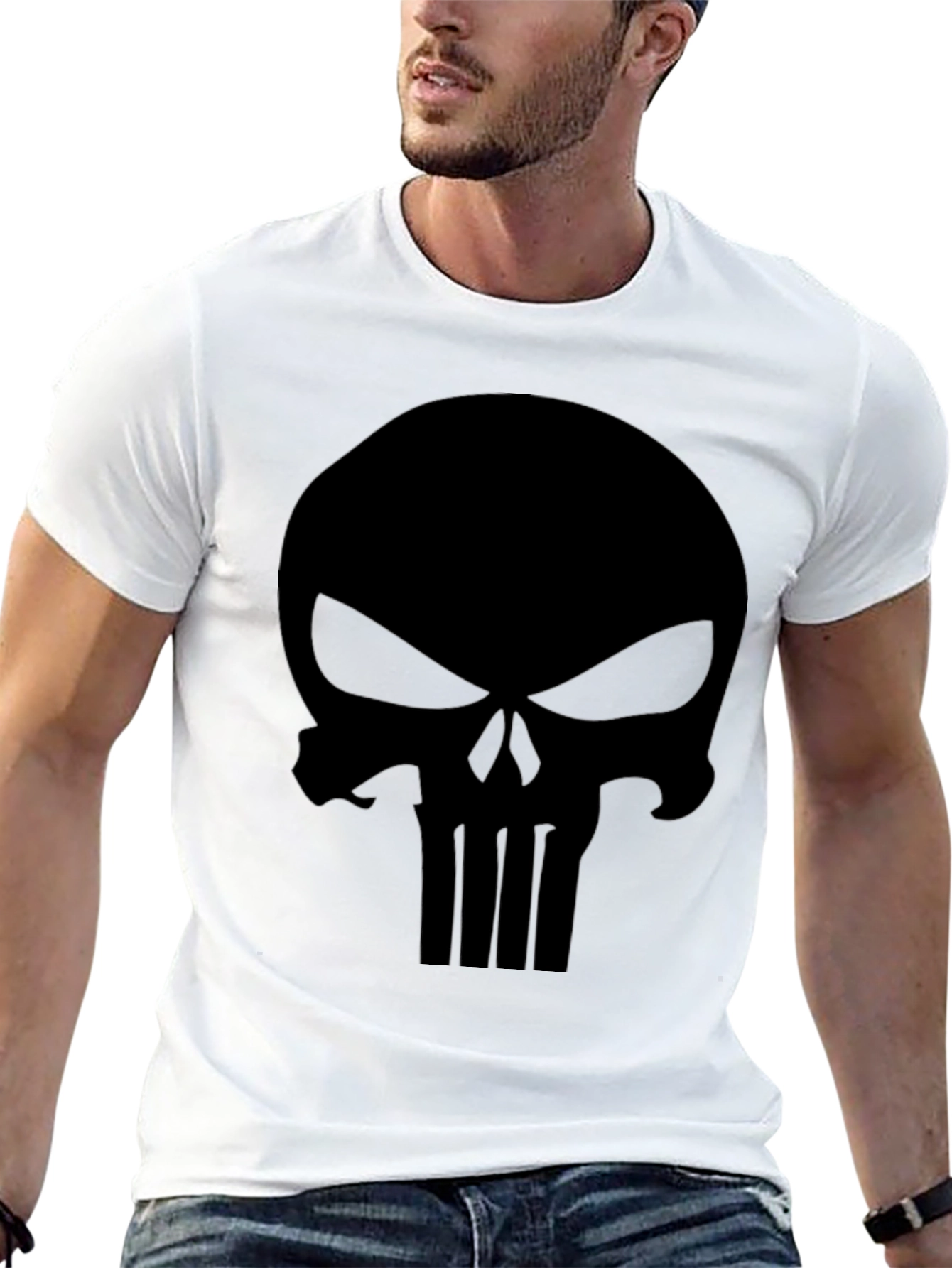 Mens Black Punisher Skull Graphic T-Shirt