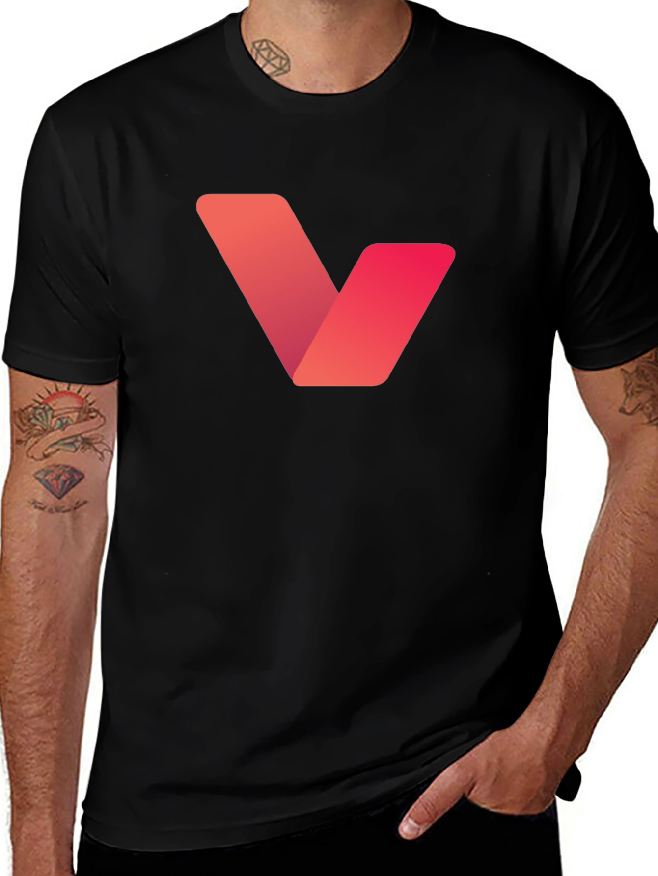 Modern Black T-Shirt with V Logo