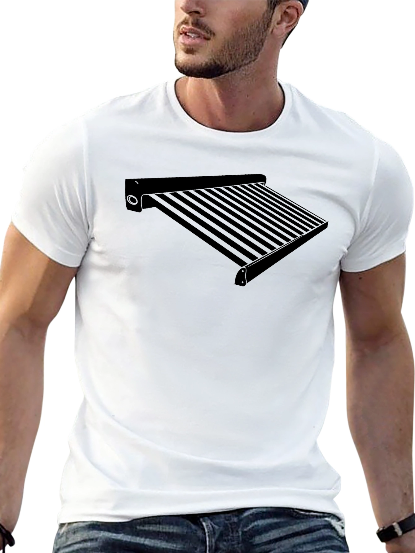 Stylish Black T-Shirt with Awning Print