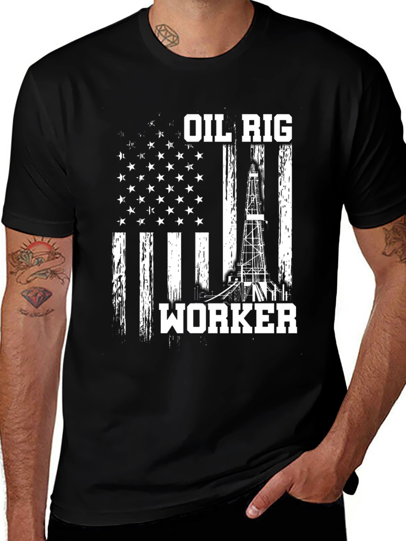 Oil Rig Worker American Flag T-Shirt