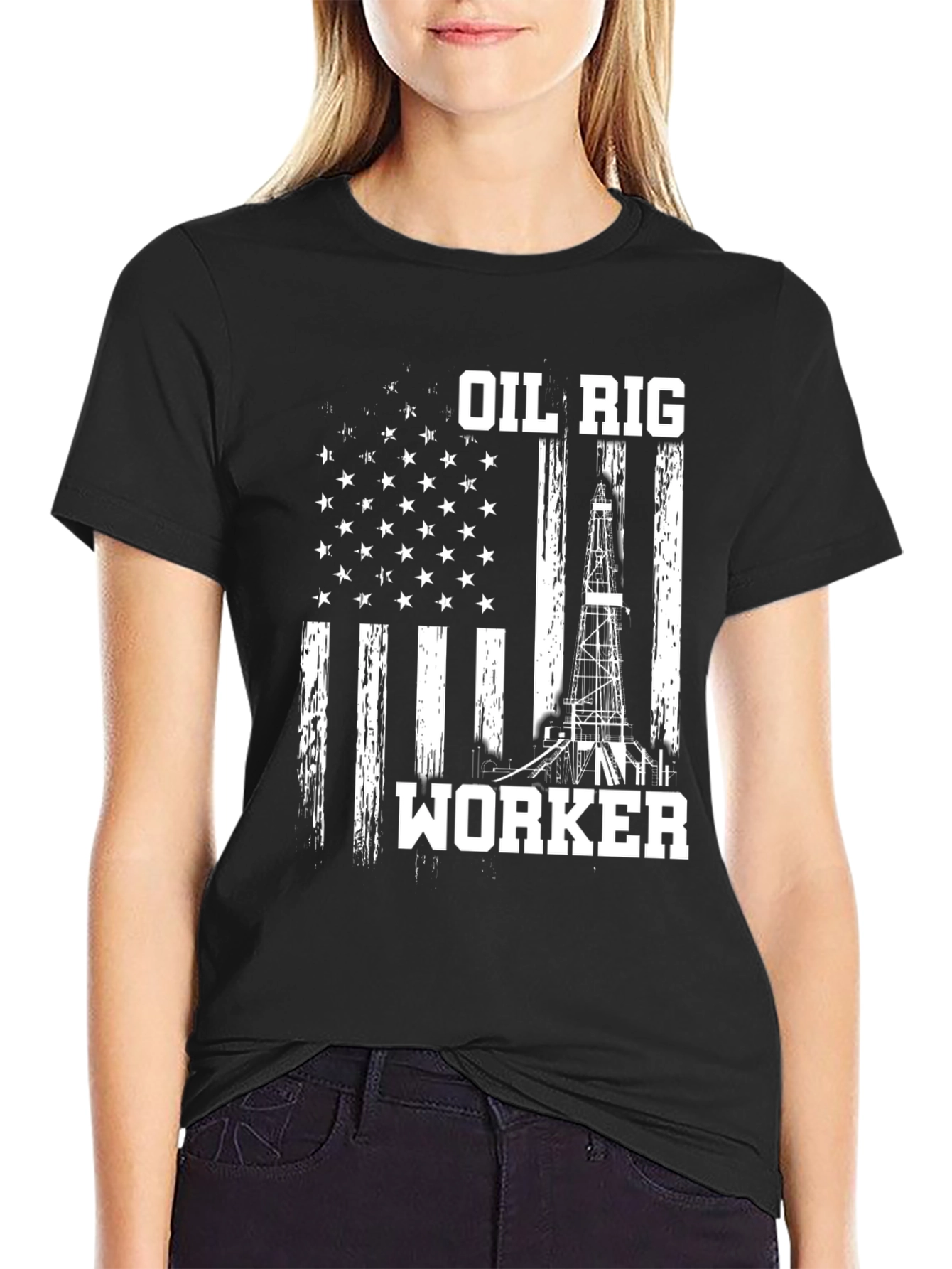 Oil Rig Worker American Flag T-Shirt