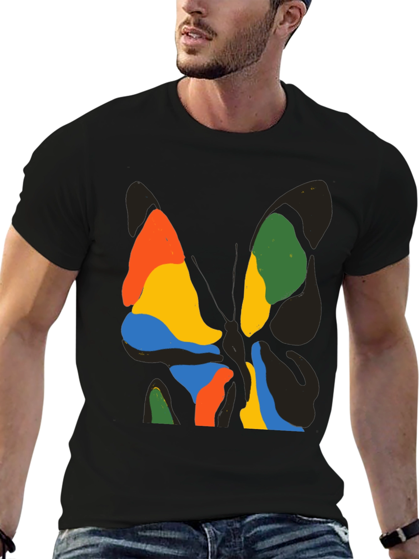 Abstract Butterfly Graphic Black T-Shirt