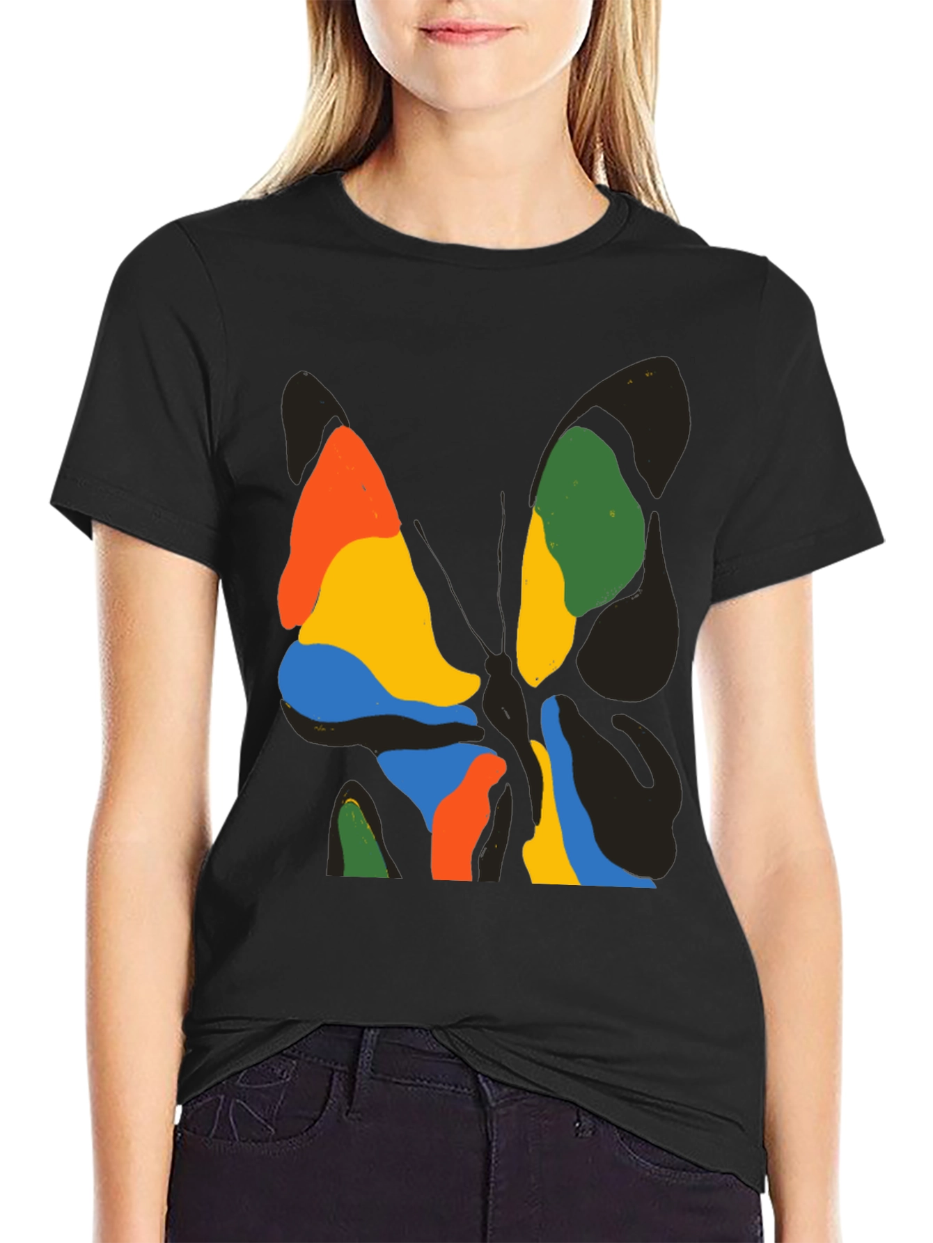 Abstract Butterfly Graphic Black T-Shirt