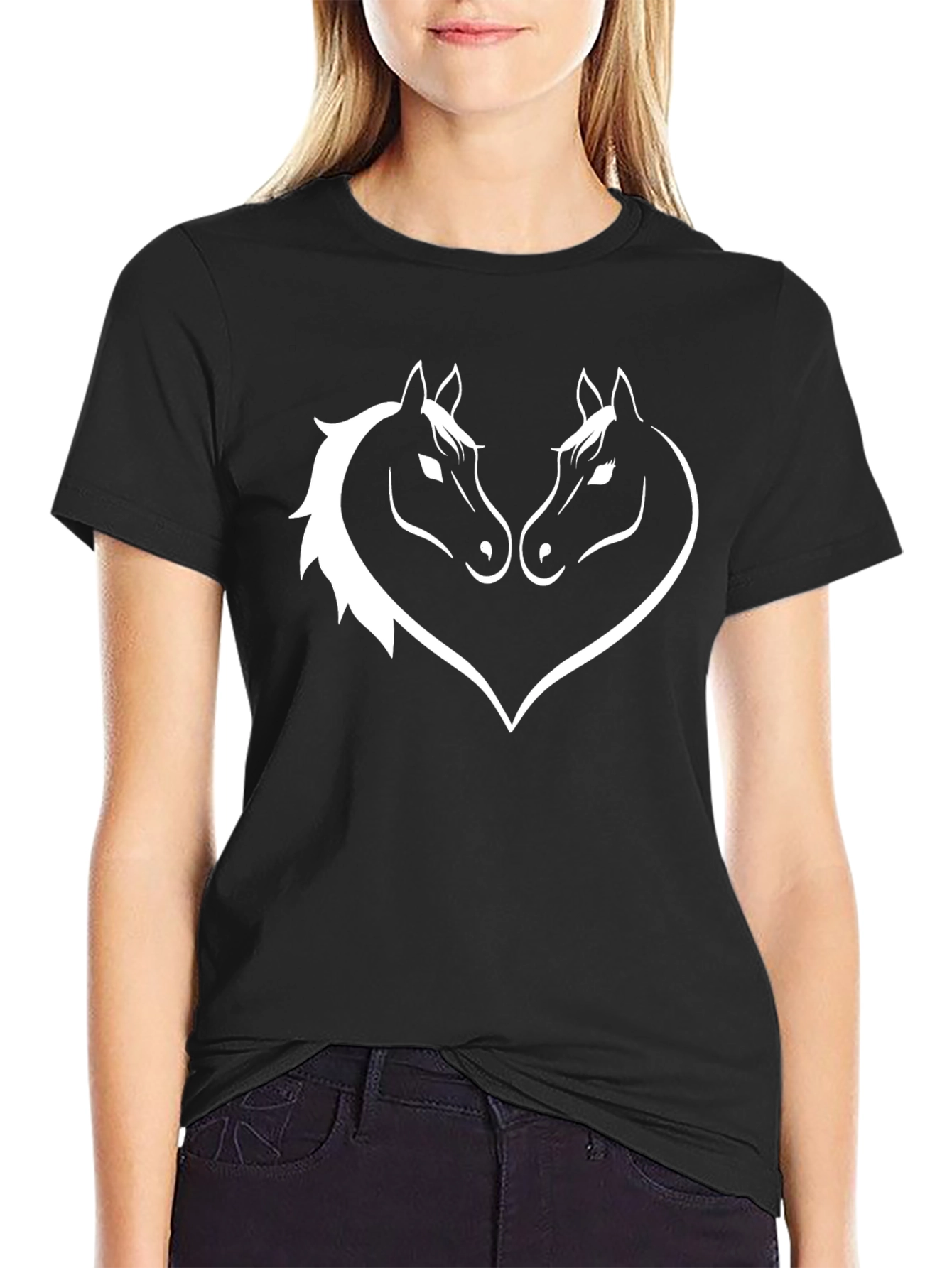 Horse Head Heart Graphic Tee - Black