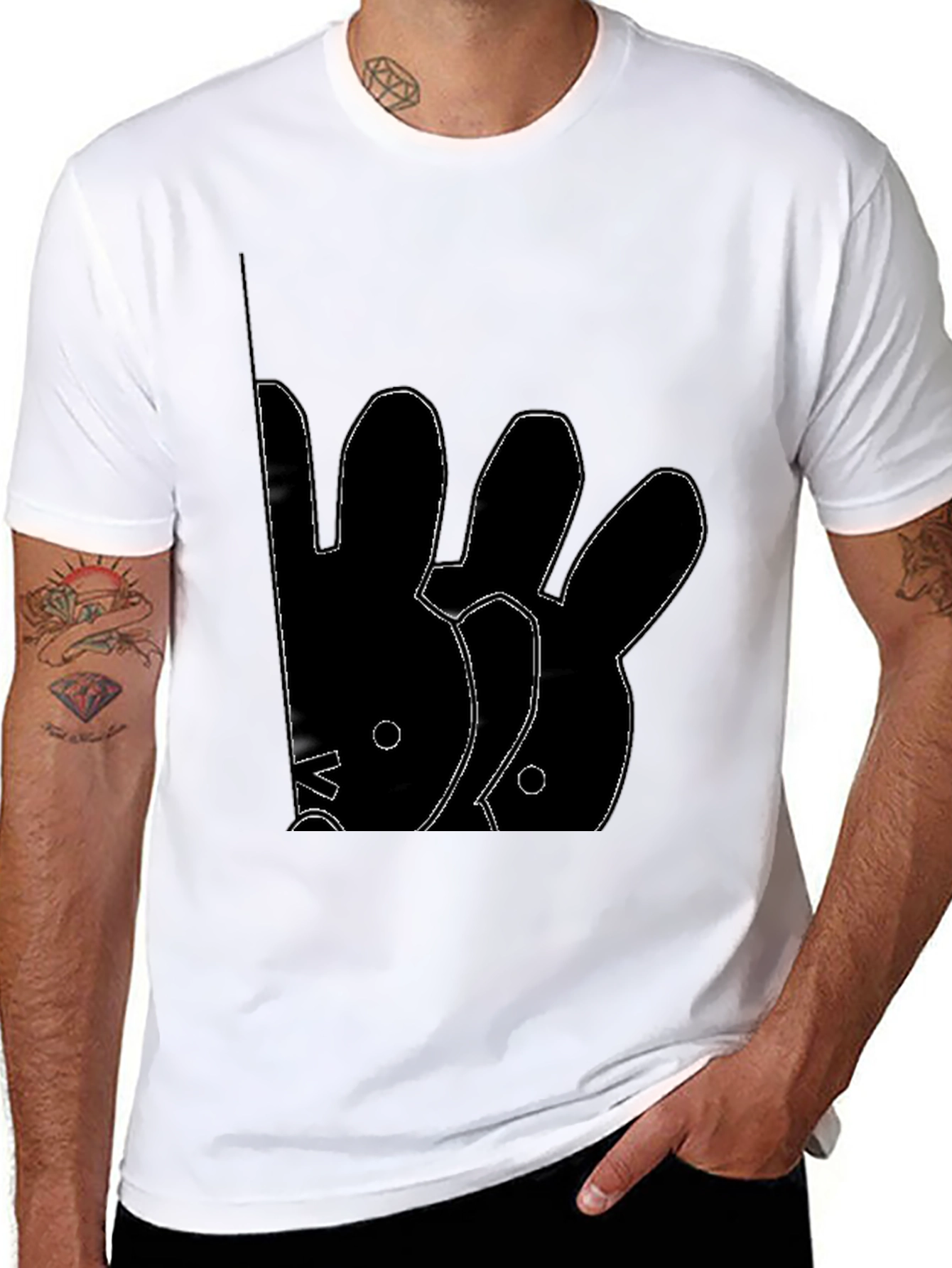 Abstract Rabbit Graphic Black T-Shirt