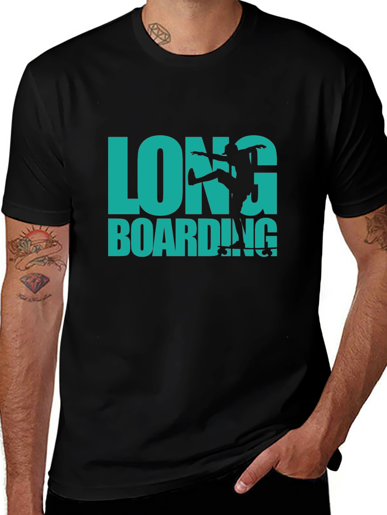 Longboarding Graphic Print Black T-Shirt