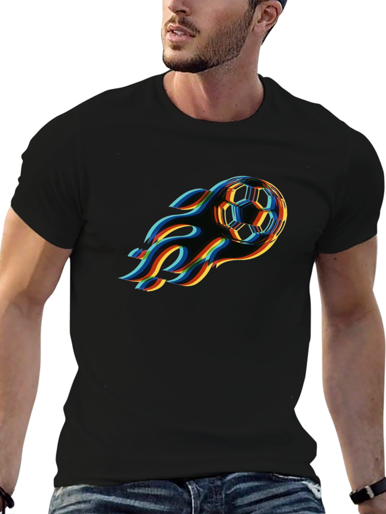Flaming Soccer Ball Graphic T-Shirt