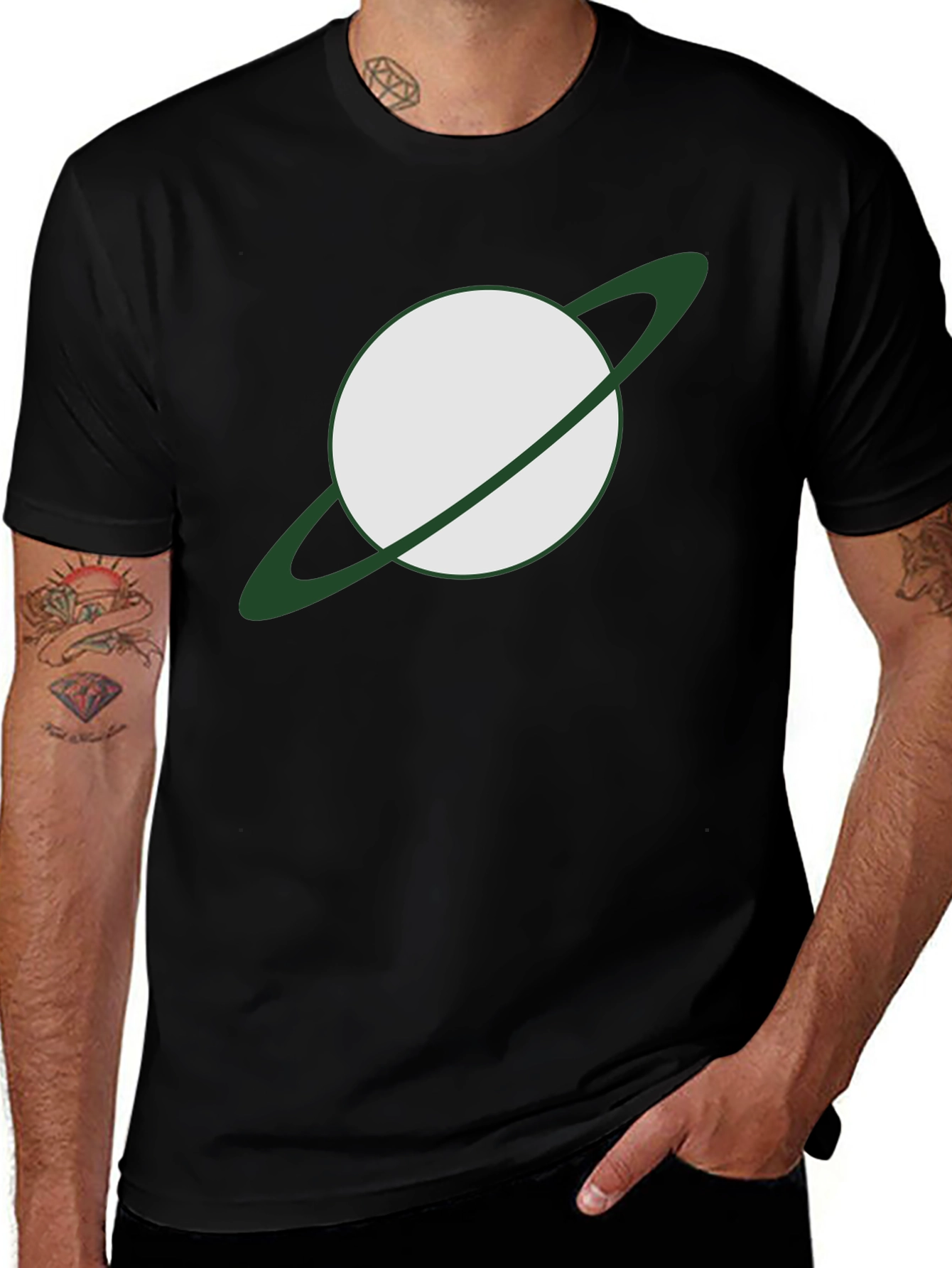 Saturn Graphic Tee - Mens Black Cotton Blend Shirt