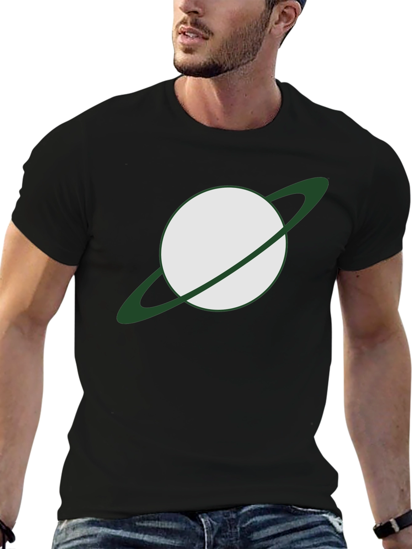 Saturn Graphic Tee - Mens Black Cotton Blend Shirt