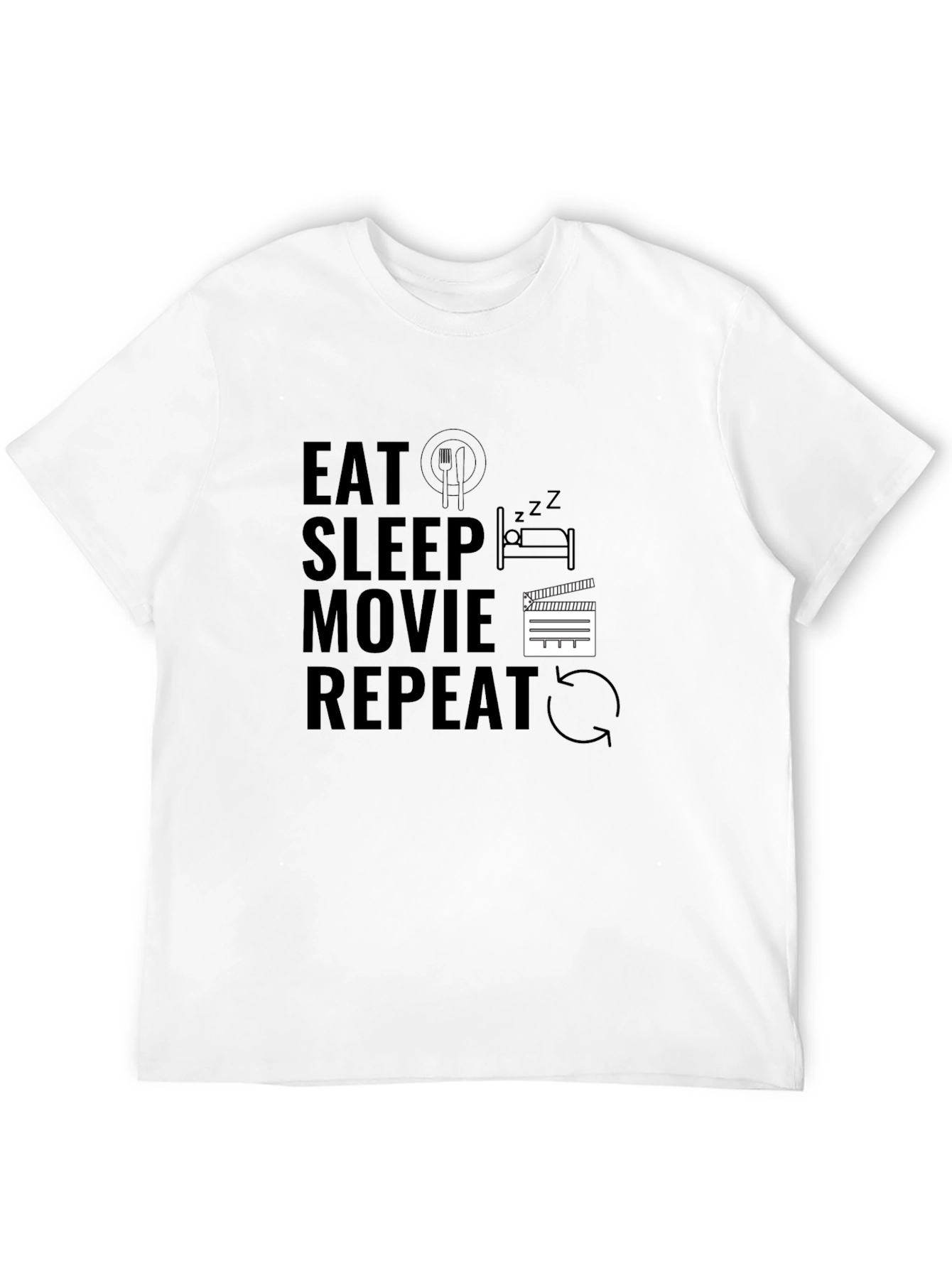 Eat Sleep Movie Repeat Black Graphic Tee