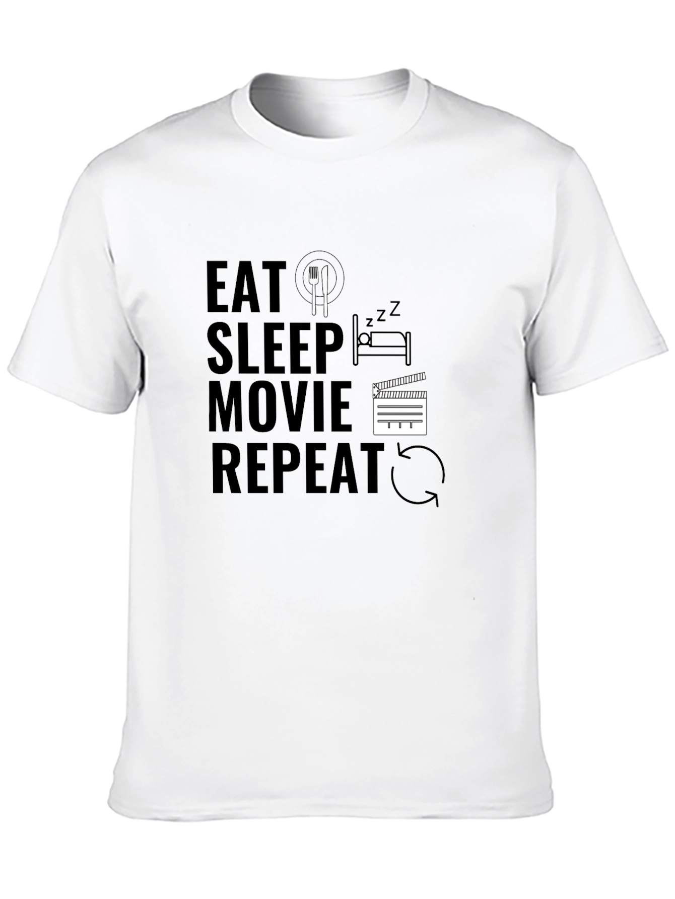 Eat Sleep Movie Repeat Black Graphic Tee
