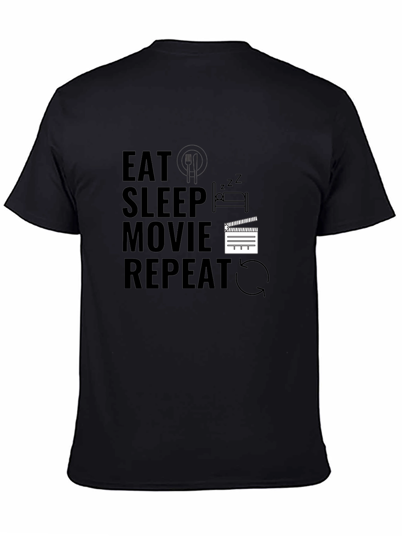 Eat Sleep Movie Repeat Black Graphic Tee