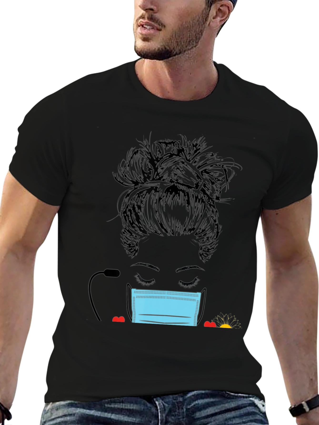 Masked Messy Bun Graphic Tee