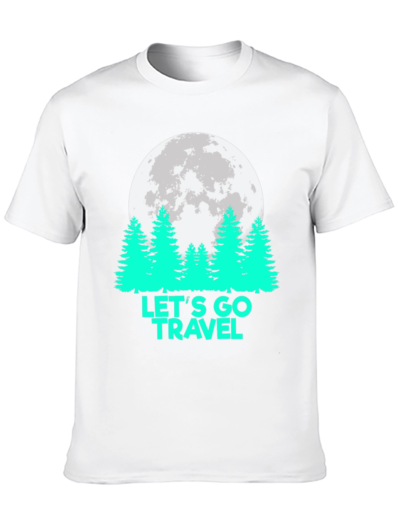 Lets Go Travel T-Shirt Moon Pine Tree Graphic Tee