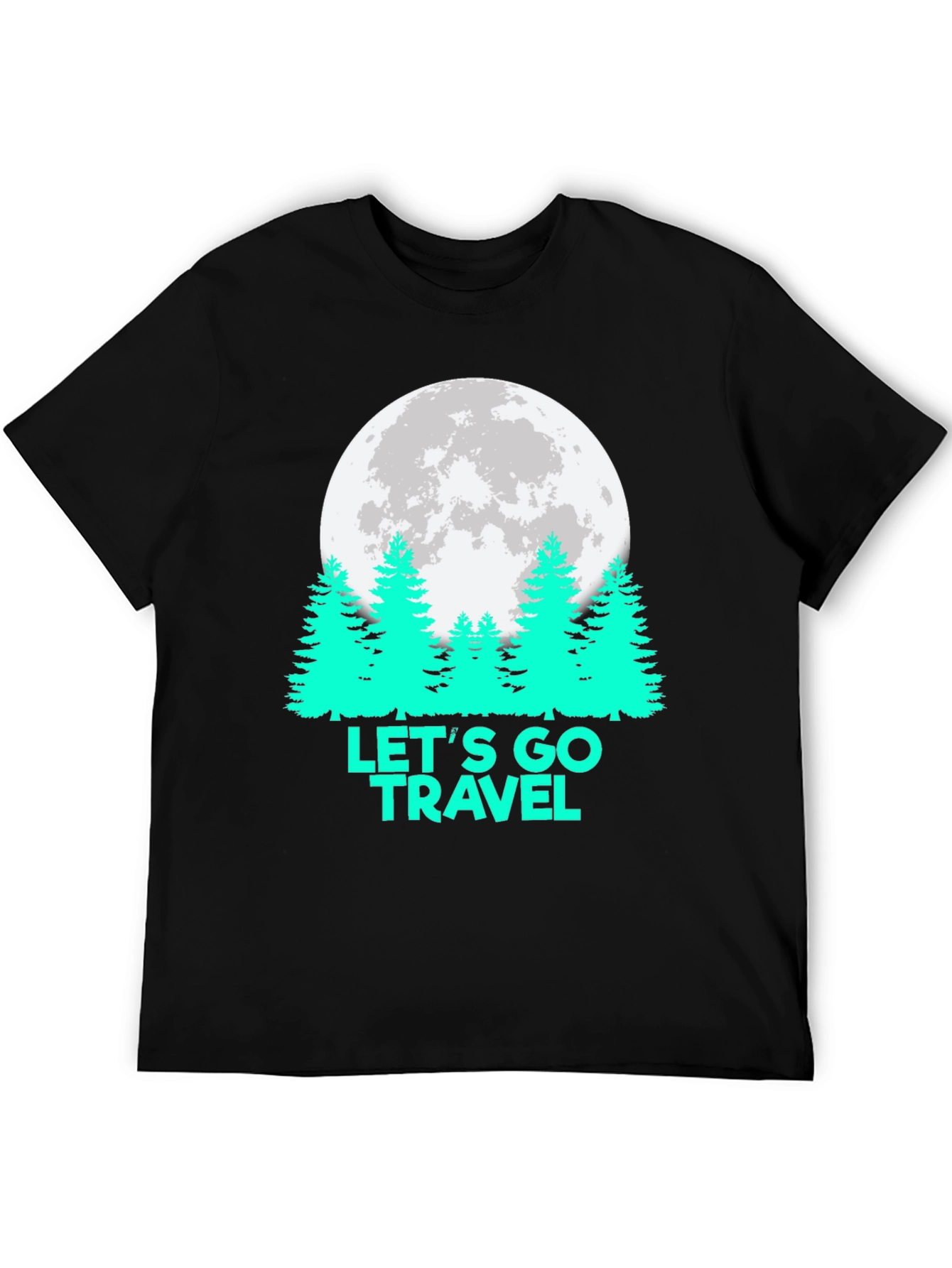 Lets Go Travel T-Shirt Moon Pine Tree Graphic Tee