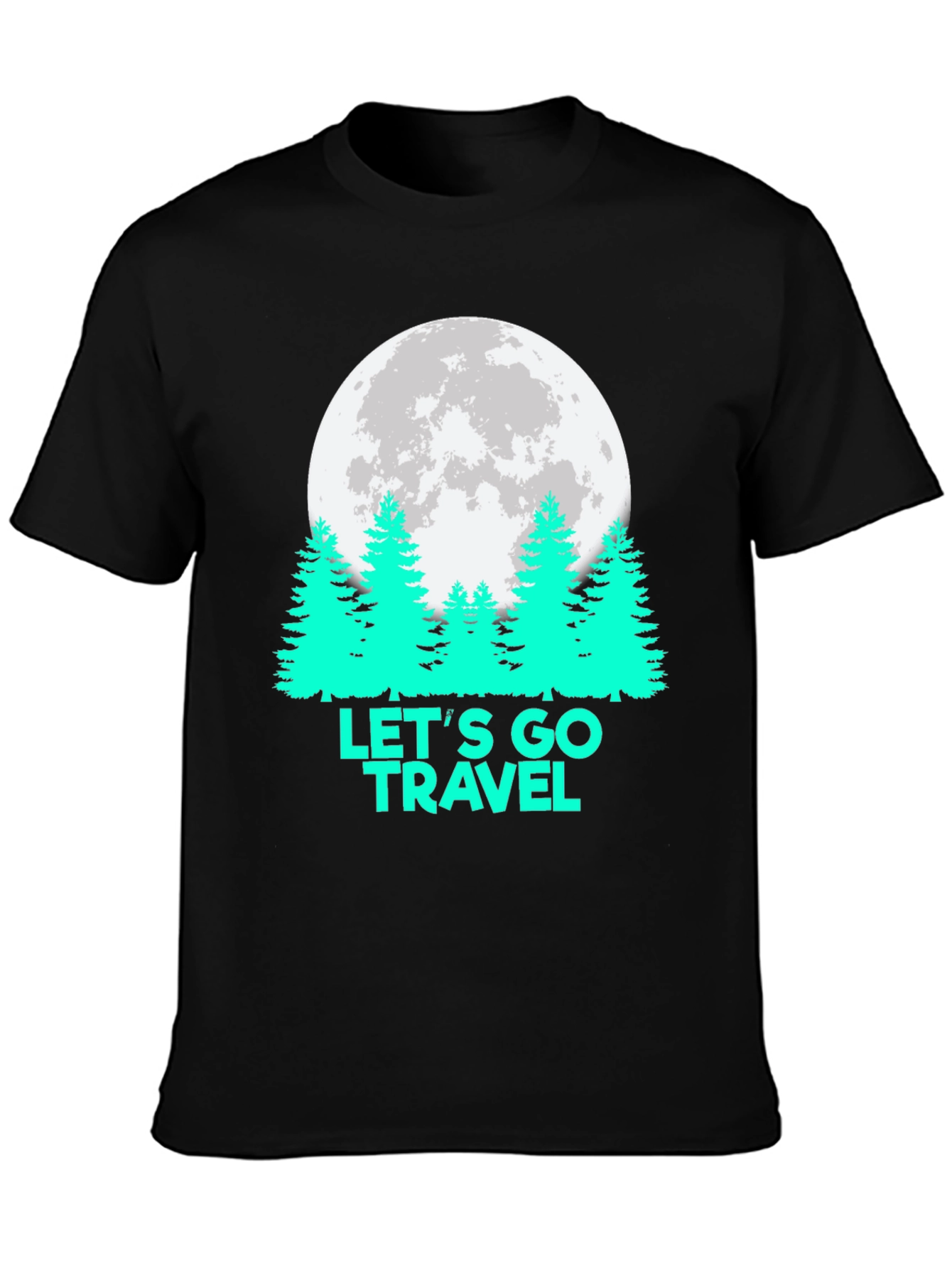 Lets Go Travel T-Shirt Moon Pine Tree Graphic Tee