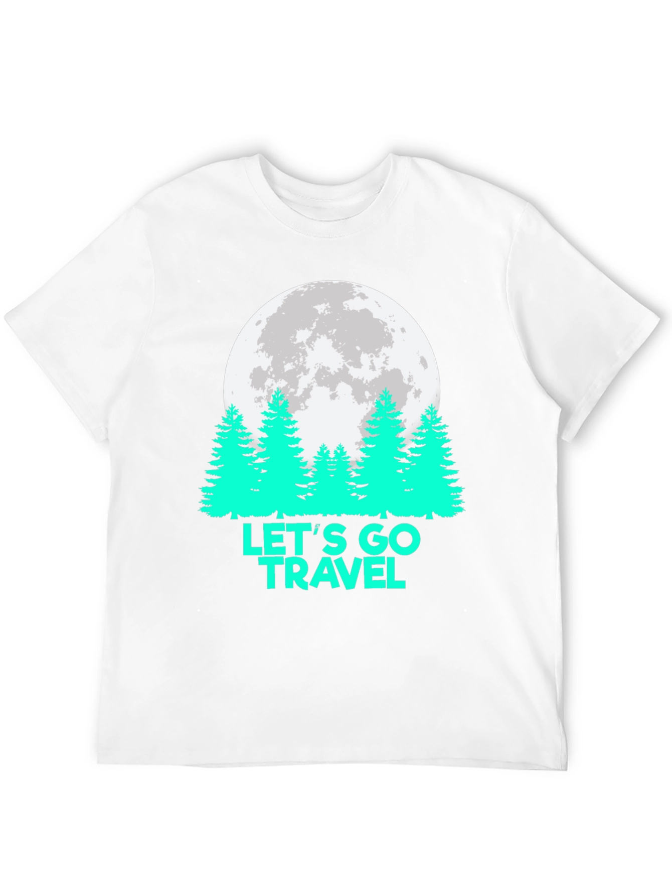 Lets Go Travel T-Shirt Moon Pine Tree Graphic Tee
