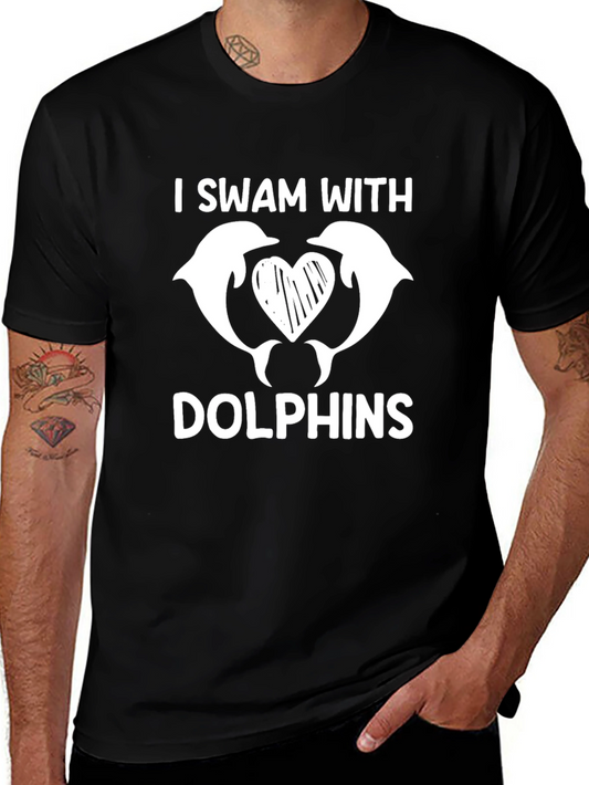 I Swam With Dolphins Graphic Tee - Black Cotton T-Shirt