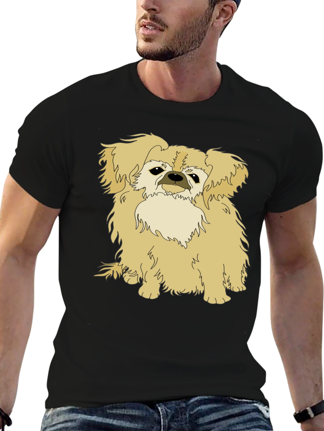 Pekingese Dog Graphic Tee - Black Cotton T-Shirt