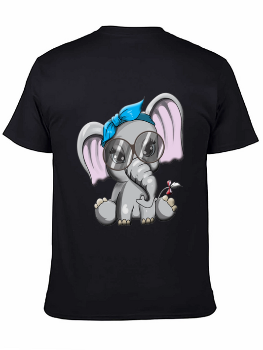 Cute Elephant Graphic Tee - Black