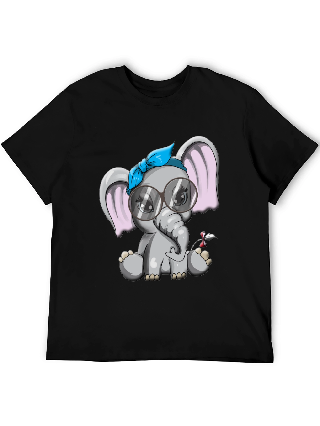 Cute Elephant Graphic Tee - Black